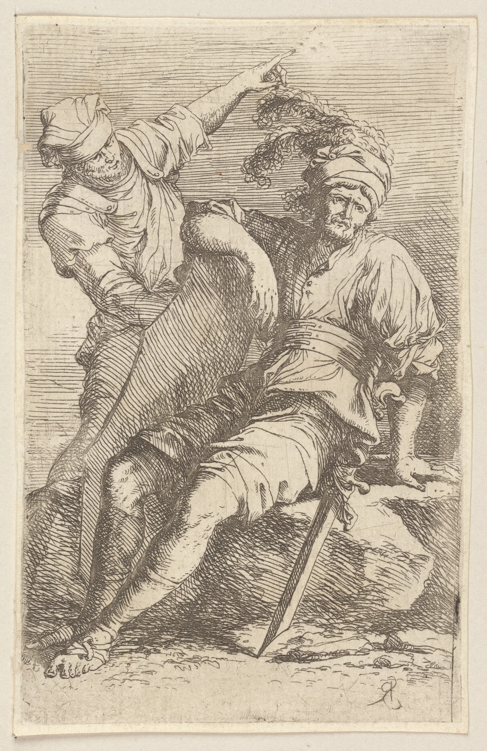 Two Soldiers One Seated With Sword And Shield Wall Art by Salvator Rosa - Canvas Print
