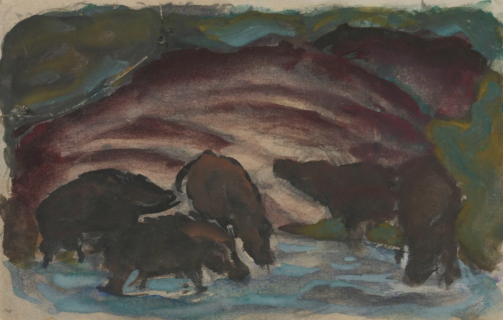 Wild Boars In The Water Wall Art by Franz Marc - Canvas Print