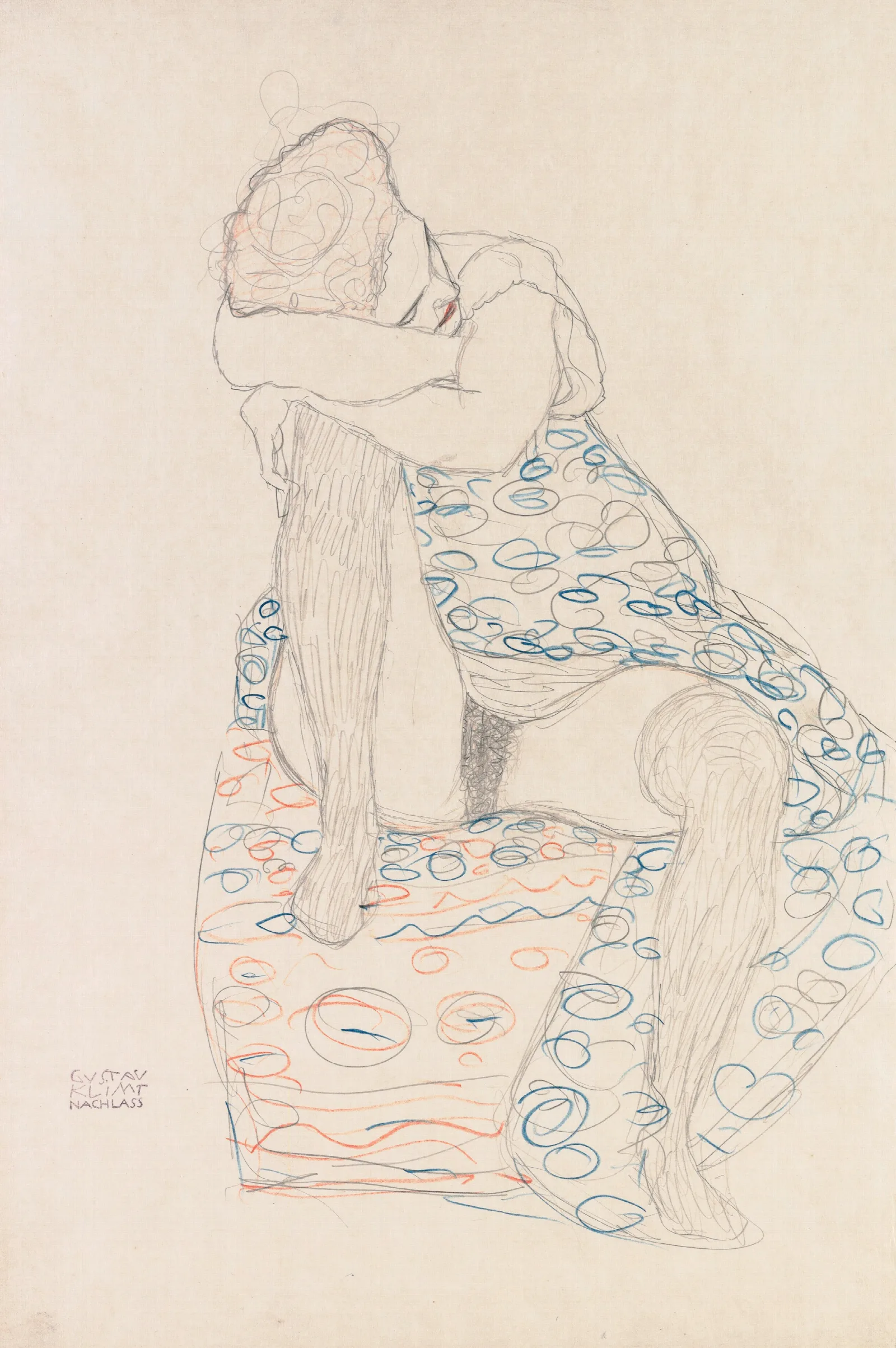Seated Figure With Gathered Up Skirt Wall Art by Gustav Klimt - Canvas Print