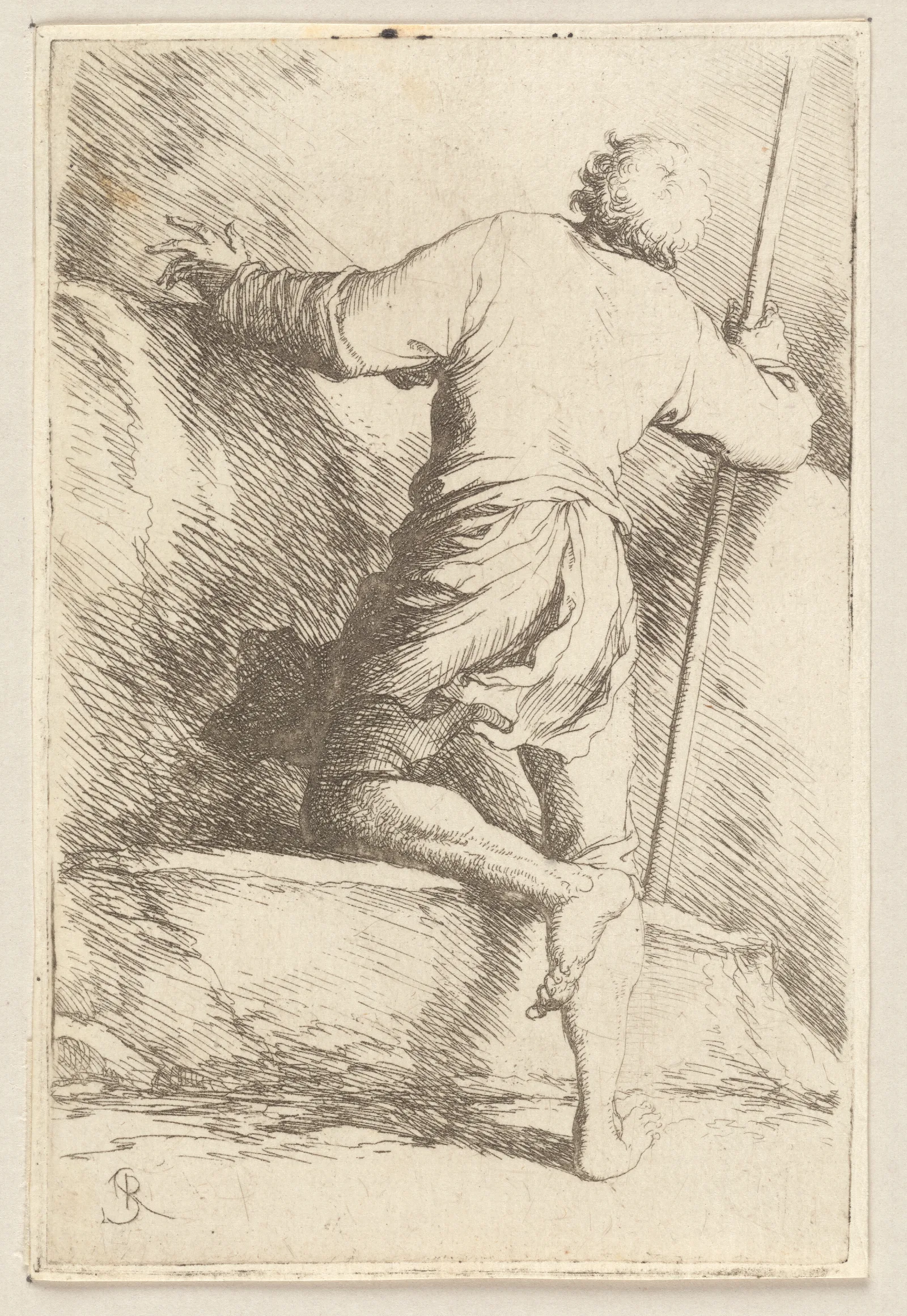 Man With Staff Seen From Behind Wall Art by Salvator Rosa - Canvas Print