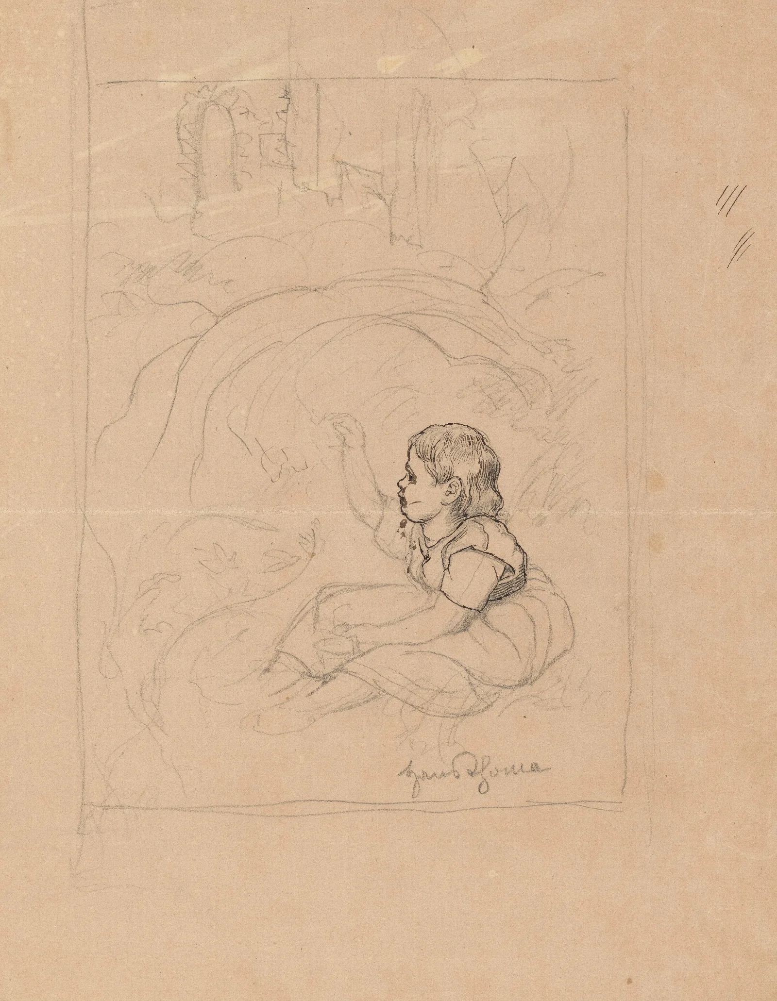 Young Girl Sitting Under A Bush Wall Art by Hans Thoma - Canvas Print
