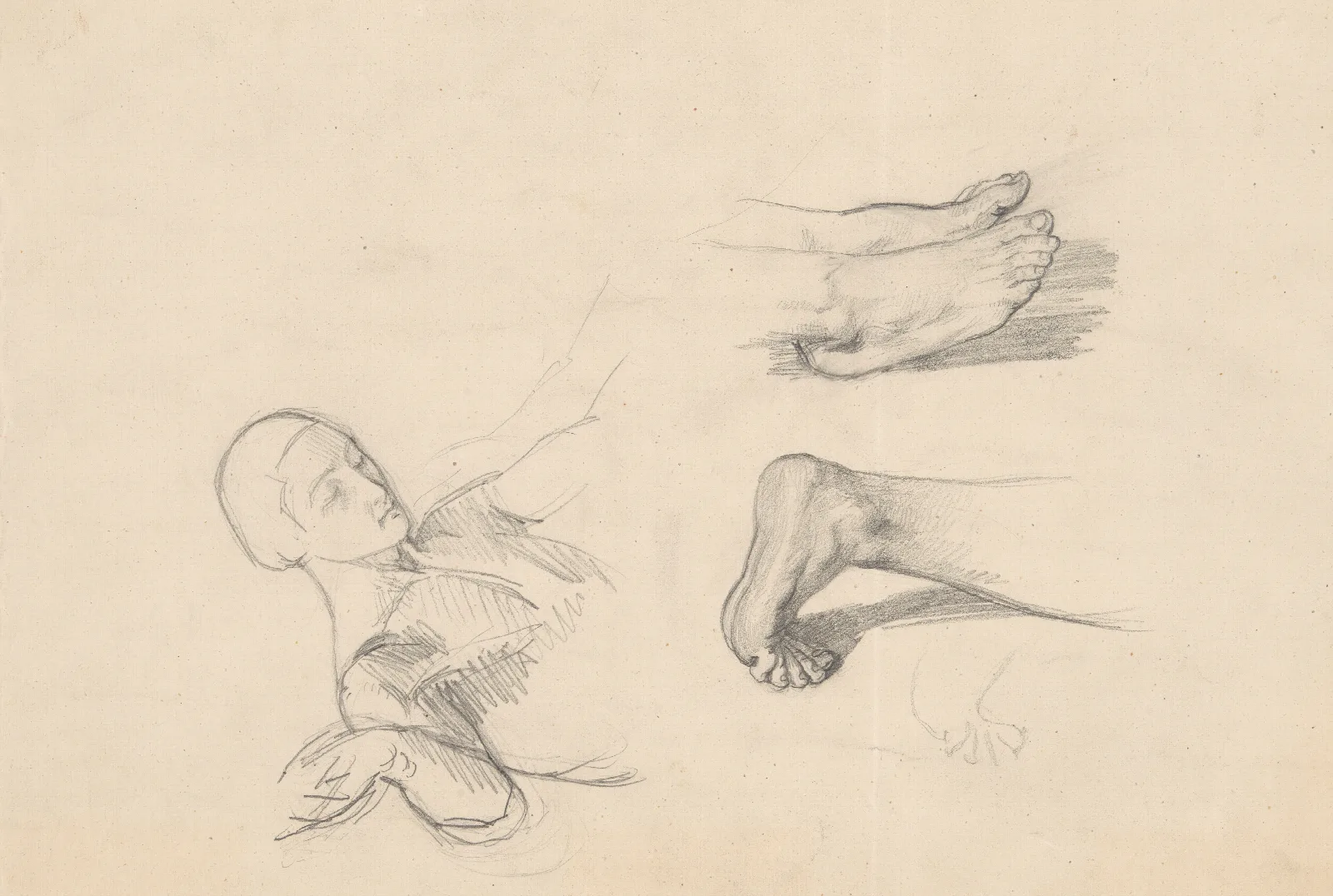 Studies Of Feet Of Nicodemus And Christ To The Painting Entombment Wall Art by Józef Simmler - Canvas Print