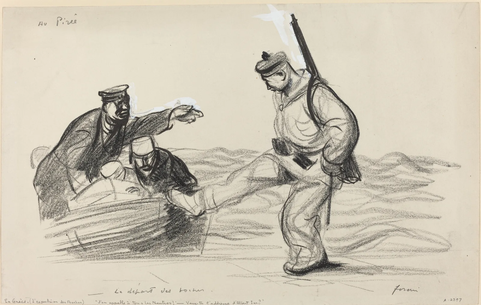Au Piree Le Depart Des Boches Wall Art by Jean-Louis Forain - Canvas Print