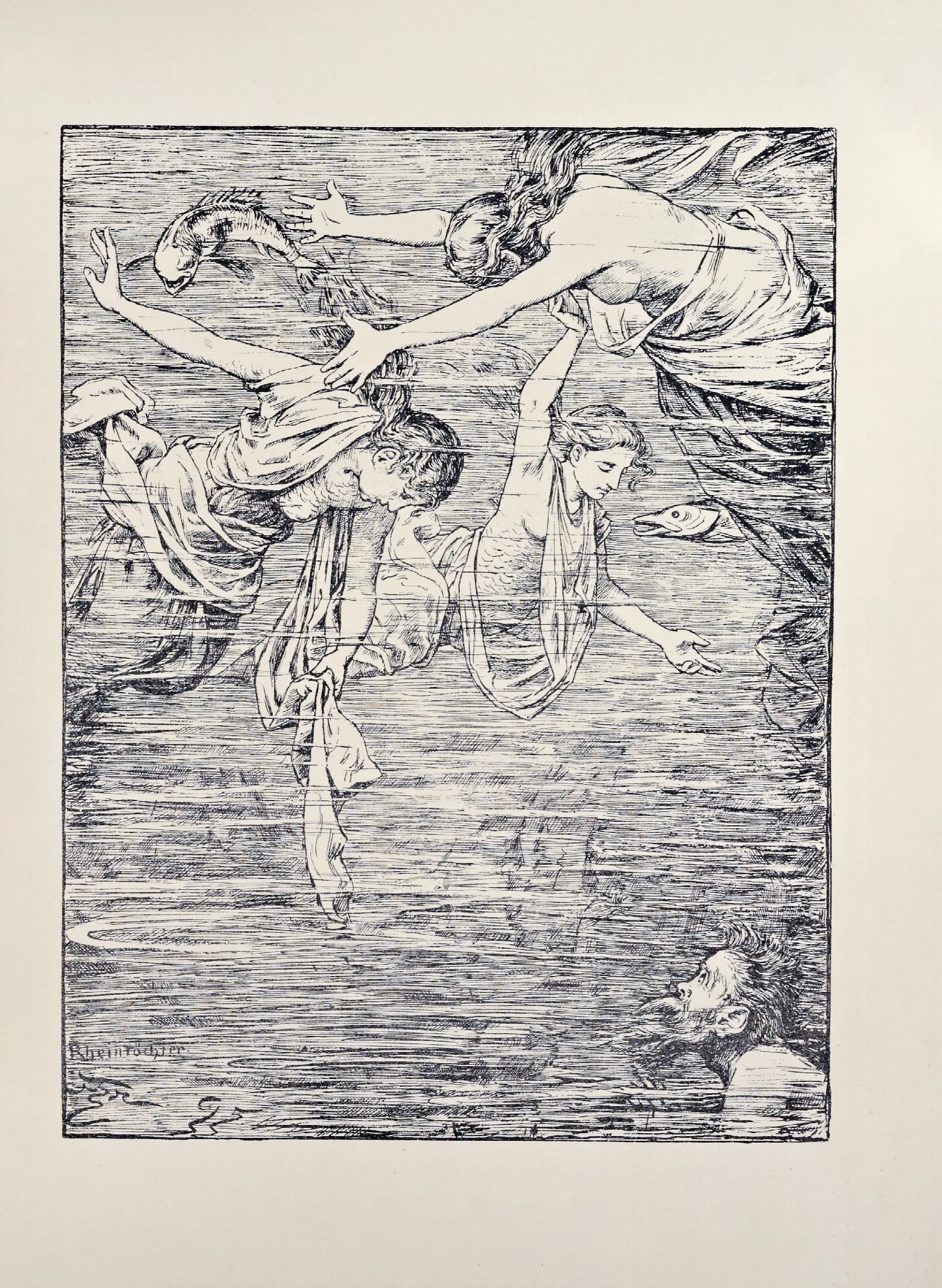 Die Drei Rheintochter Wall Art by Hans Thoma - Canvas Print