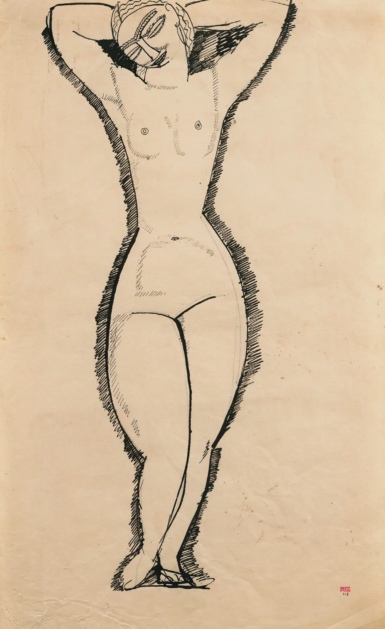 Nu De Face Bras Leves Wall Art by Amedeo Modigliani - Canvas Print