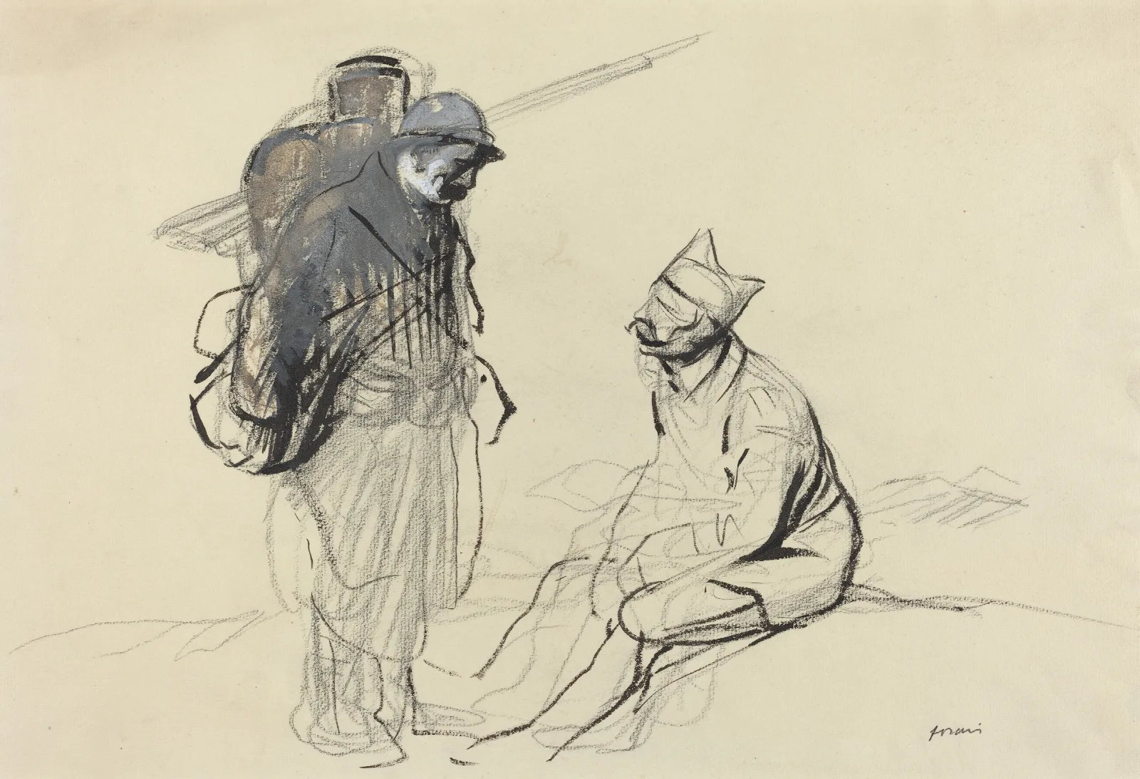 Poilu And Tommy Conversing Wall Art by Jean-Louis Forain - Canvas Print