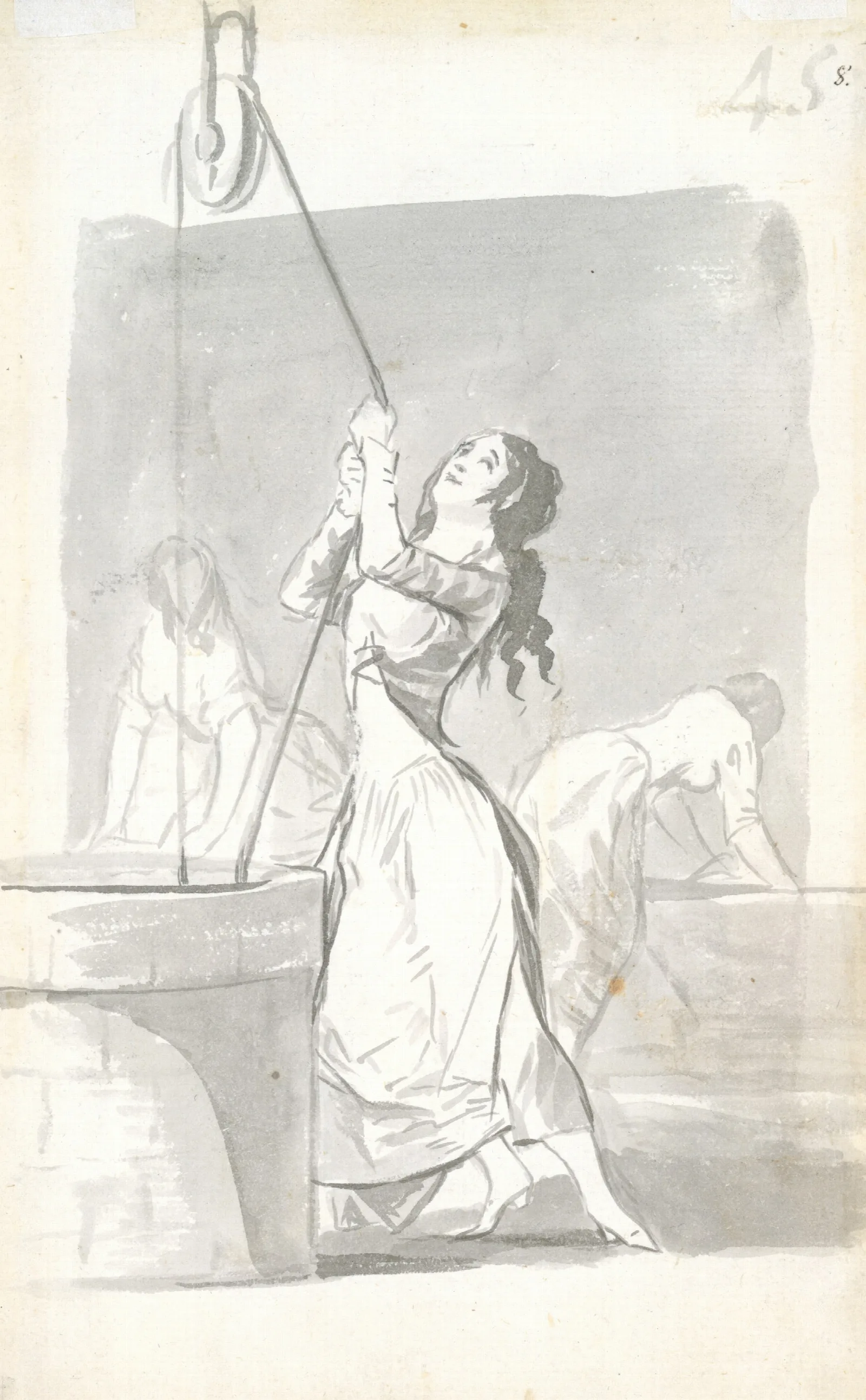 Three Women One In The Foreground Drawing Water From A Well Two In The Background Washing Wall Art by Francisco de Goya - Canvas Print