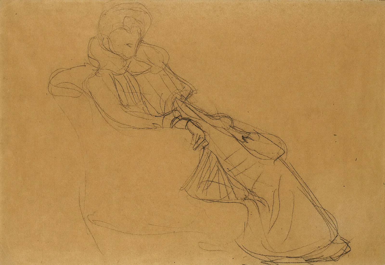 Sitzend Nach Rechts Im Dreiviertelprofil Seated Figure From The Right In Three Quarter Profile Wall Art by Gustav Klimt - Canvas Print