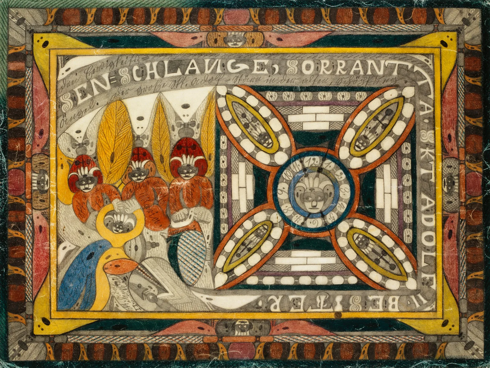 Riesenschlange Sorrantta Drei Eewigkeitsangel Und Der Grose Skt Adolfstarn In Der Alten Schopfung Wall Art by Adolf Wölfli - Canvas Print