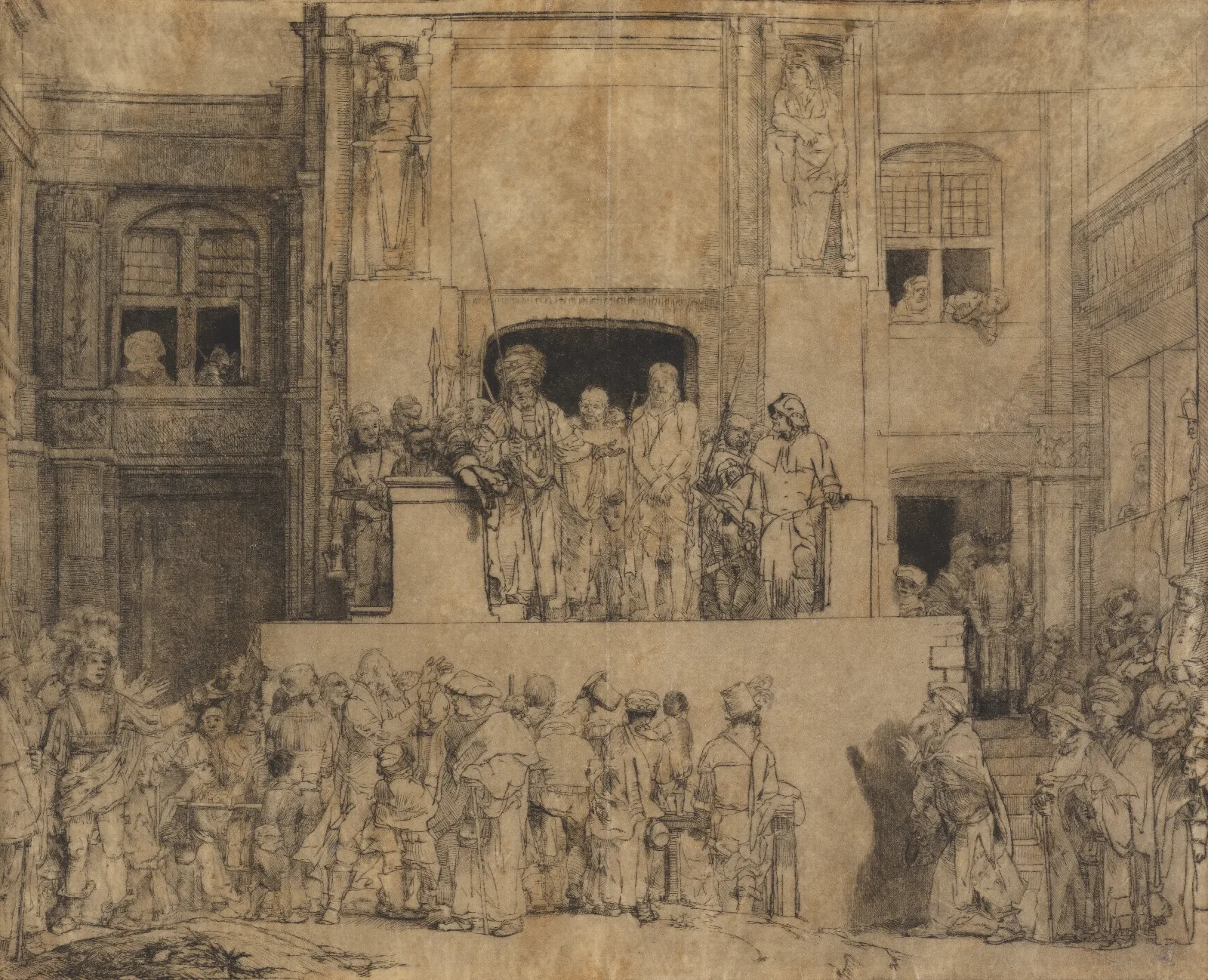 Christ Presented To The People The Oblong Plate Wall Art by Rembrandt van Rijn - Canvas Print