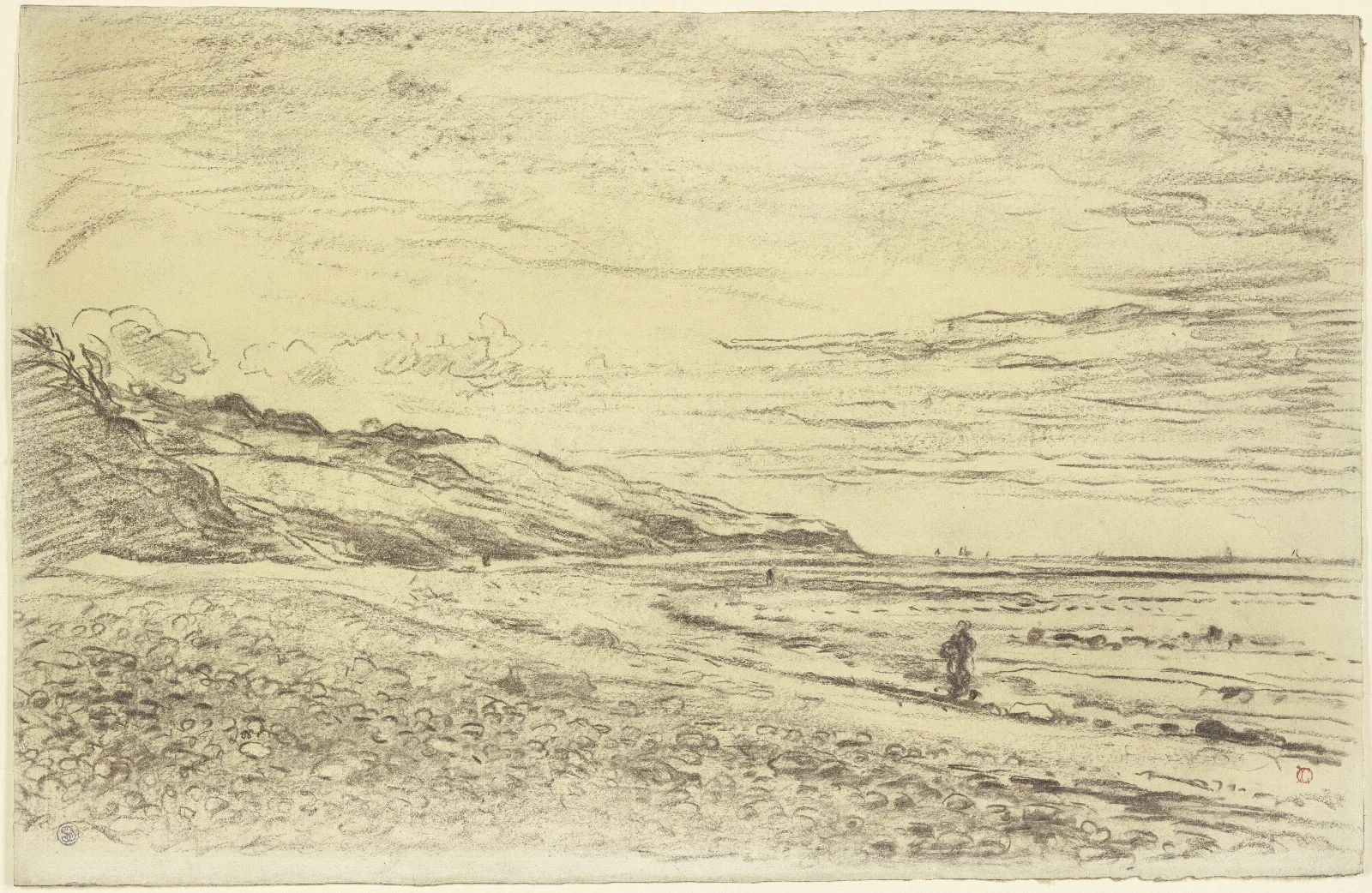Steinige Meereskuste Vorne Links Hugel Wall Art by Charles François Daubigny - Canvas Print