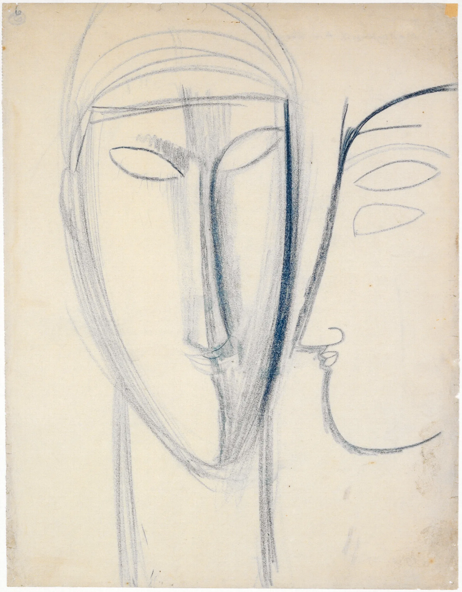 Frontales Langes Gesicht Und Kopf Im Profil Wall Art by Amedeo Modigliani - Canvas Print