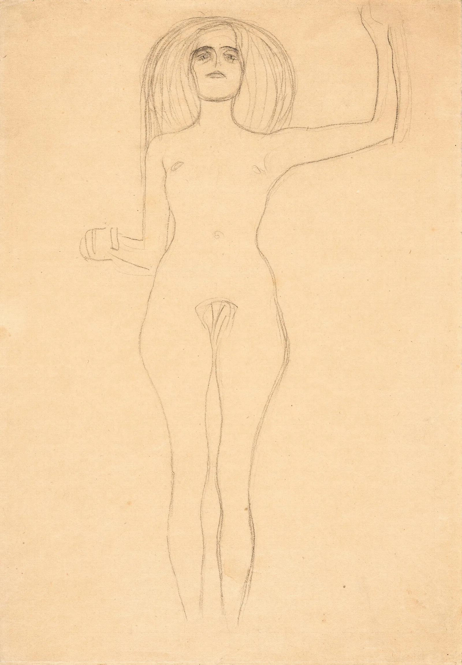 Stehender Akt Von Vorne Mit Erhobenem Linken Arm Standing Nude With Raised Left Arm Wall Art by Gustav Klimt - Canvas Print