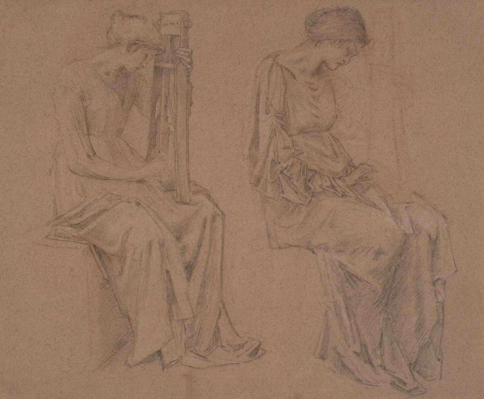 Two Studies Of A Seated Girl Playing A Sitar Wall Art by Sir Edward Coley Burne-Jones - Canvas Print