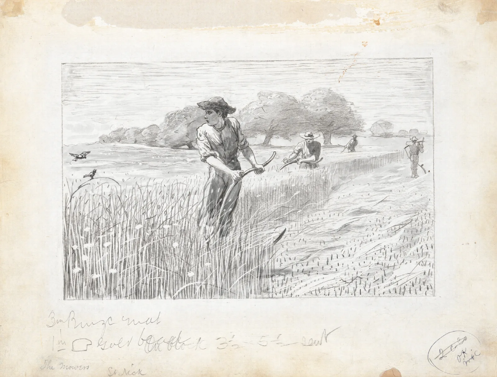 Bobs Dilemma Or The Mowers Wall Art by Winslow Homer - Canvas Print