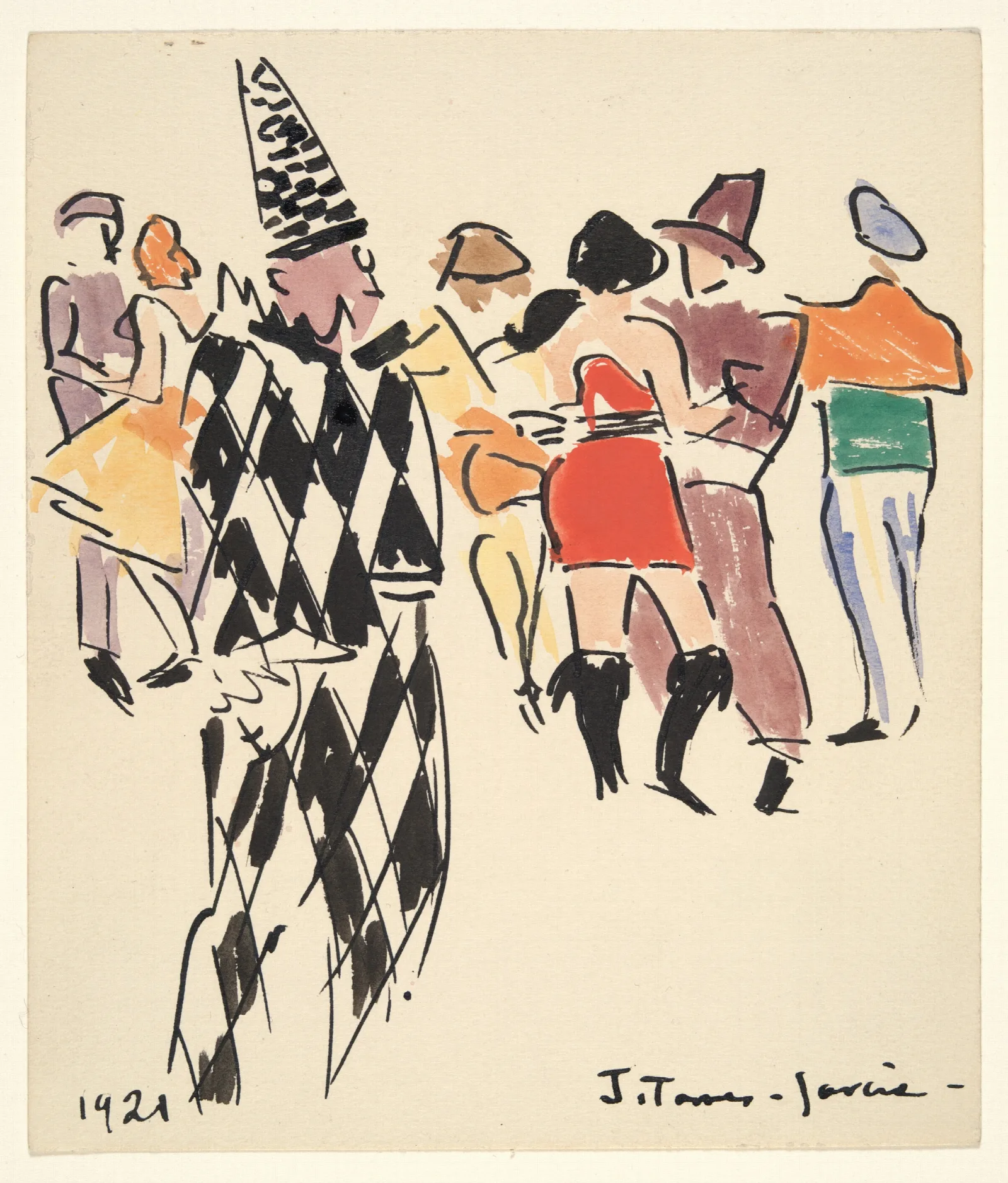 Artists Ball Harlequin And Dancers Wall Art by Joaquín Torres-García - Canvas Print