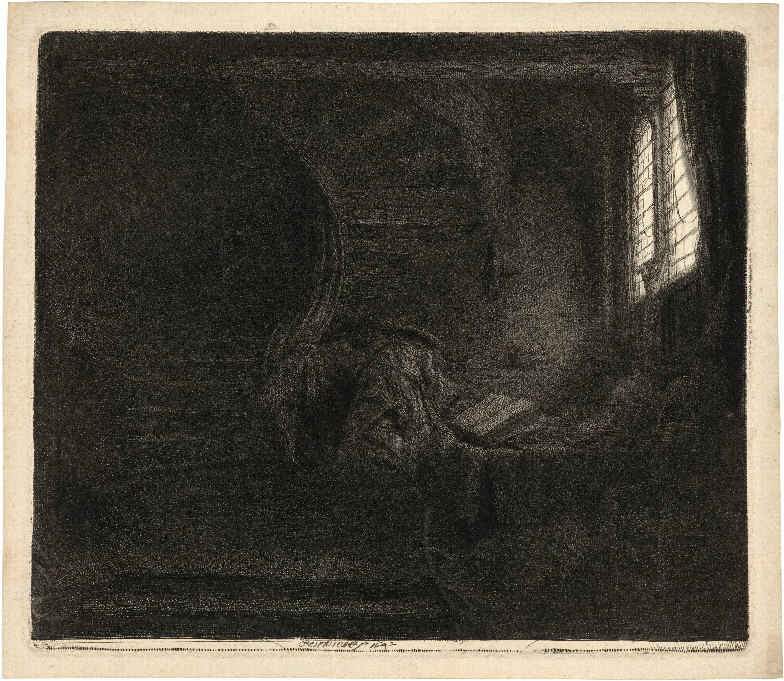 Saint Jerome In A Dark Chamber Wall Art by Rembrandt van Rijn - Canvas Print