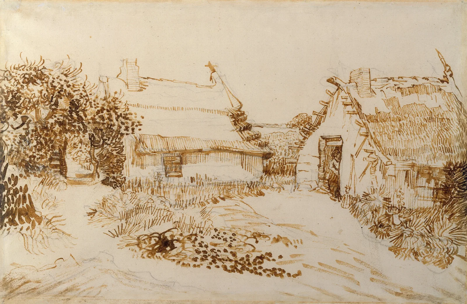 Two Cottages At Saintes Maries De La Mer Wall Art by Vincent van Gogh - Canvas Print