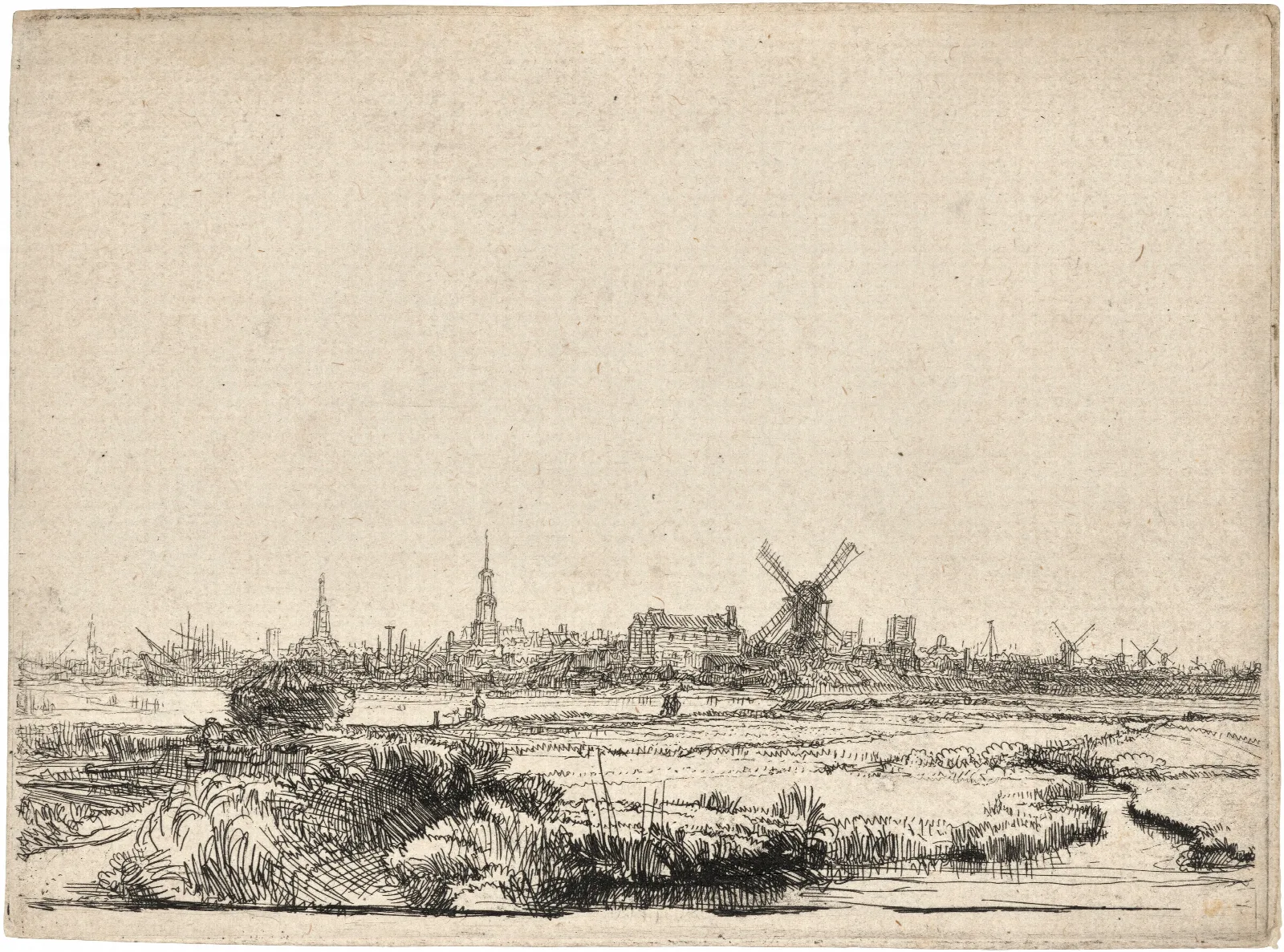 View Of Amsterdam From The Kadijk Wall Art by Rembrandt van Rijn - Canvas Print