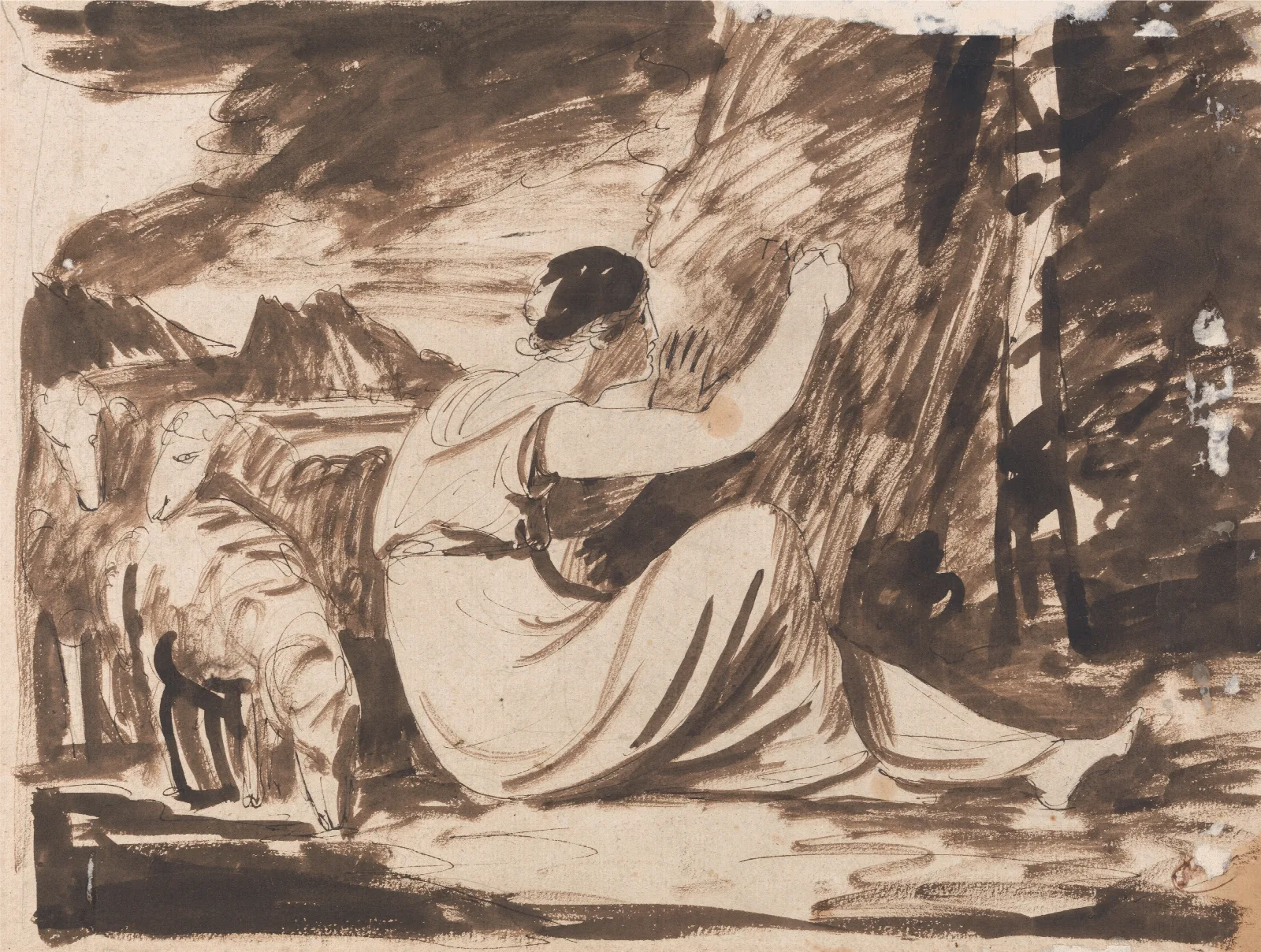 Shepherdess Cutting An Inscription On A Tree Wall Art by George Romney - Canvas Print