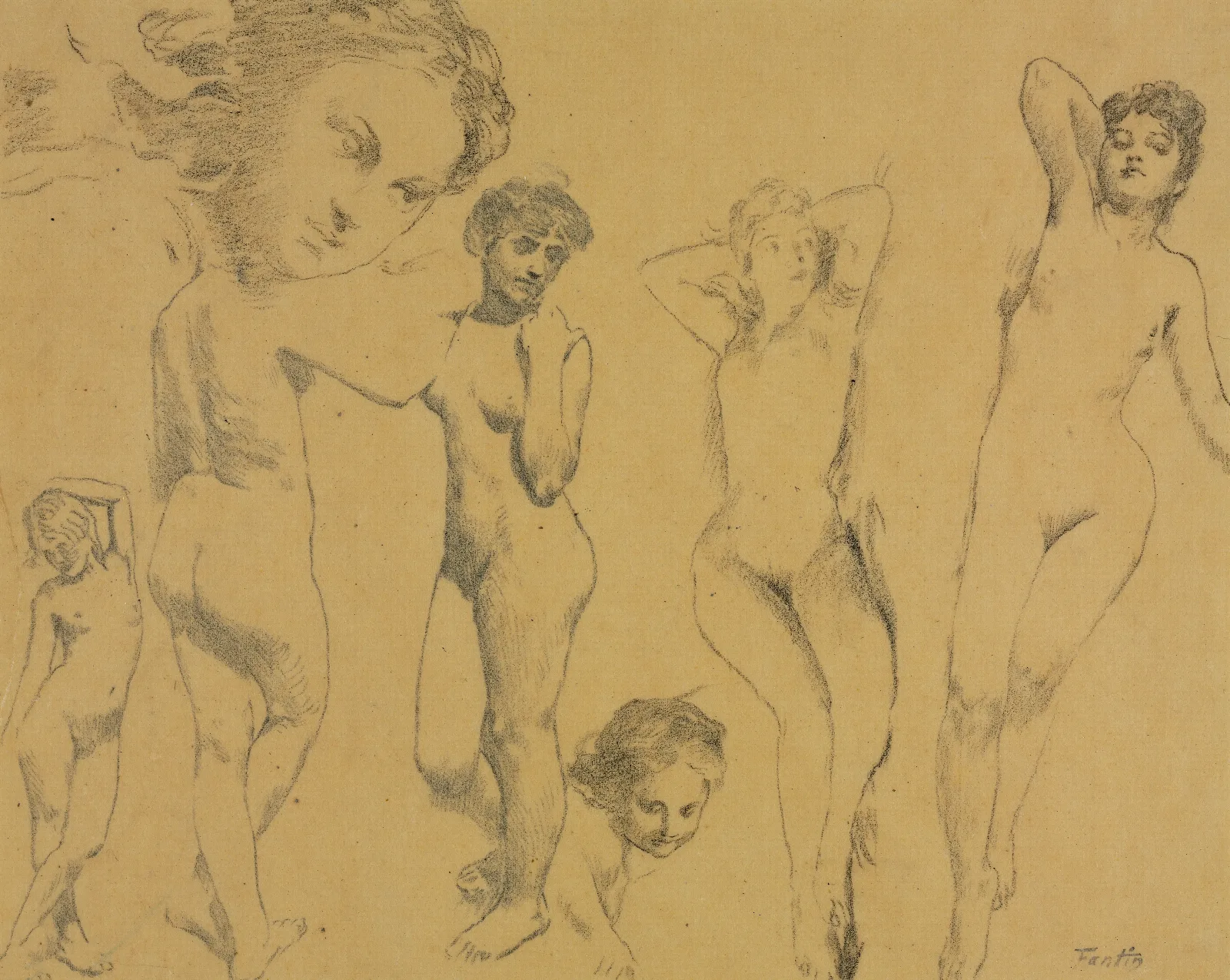 Studies Of Female Nudes Wall Art by Henri Fantin-Latour - Canvas Print