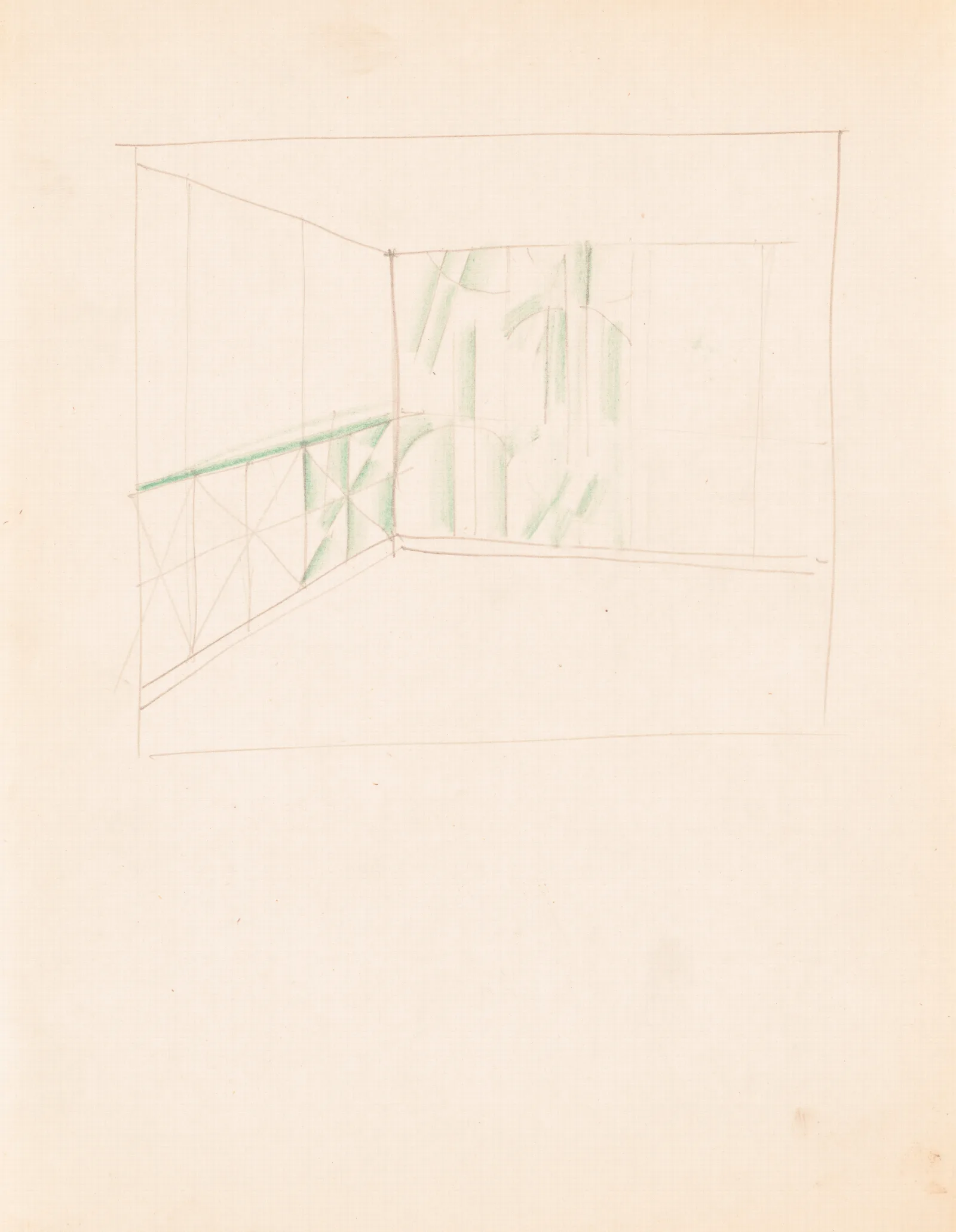 Interior Design Drawings For Unidentified Rooms Sketch With Green Panels Wall Art by Winold Reiss - Canvas Print