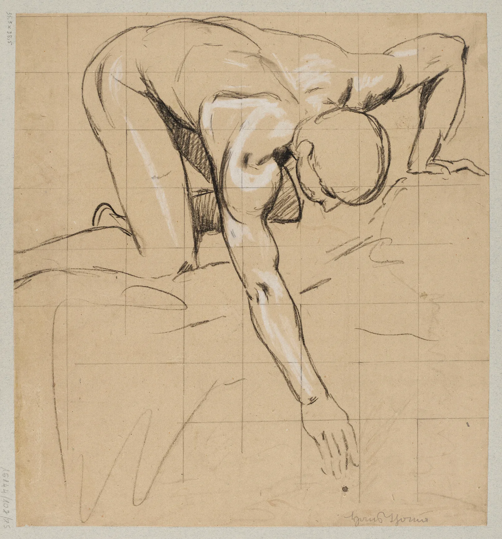 Nude Young Male Leaning Over A Stream Drawing Water With His Right Hand Wall Art by Hans Thoma - Canvas Print
