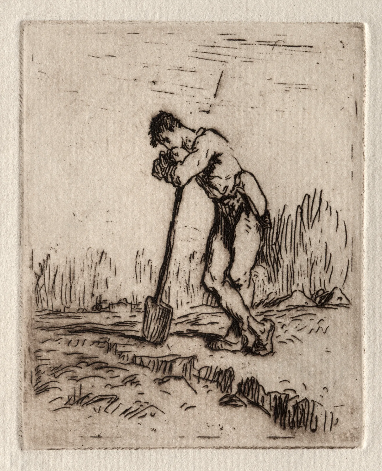 Man Leaning On A Spade Wall Art by Jean-François Millet - Canvas Print