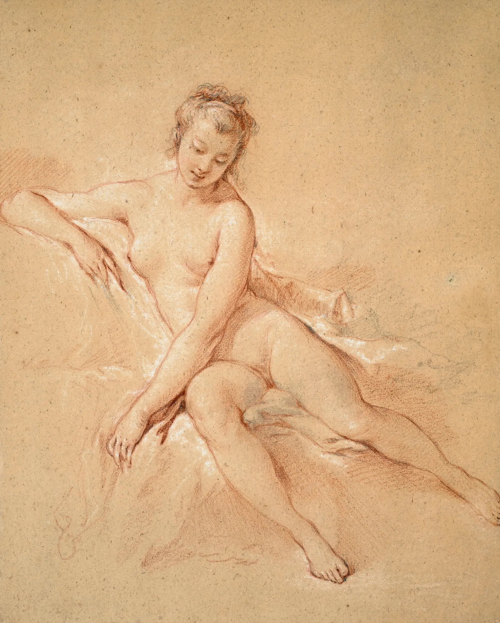 A Seated Female Nude Wall Art by François Boucher - Canvas Print