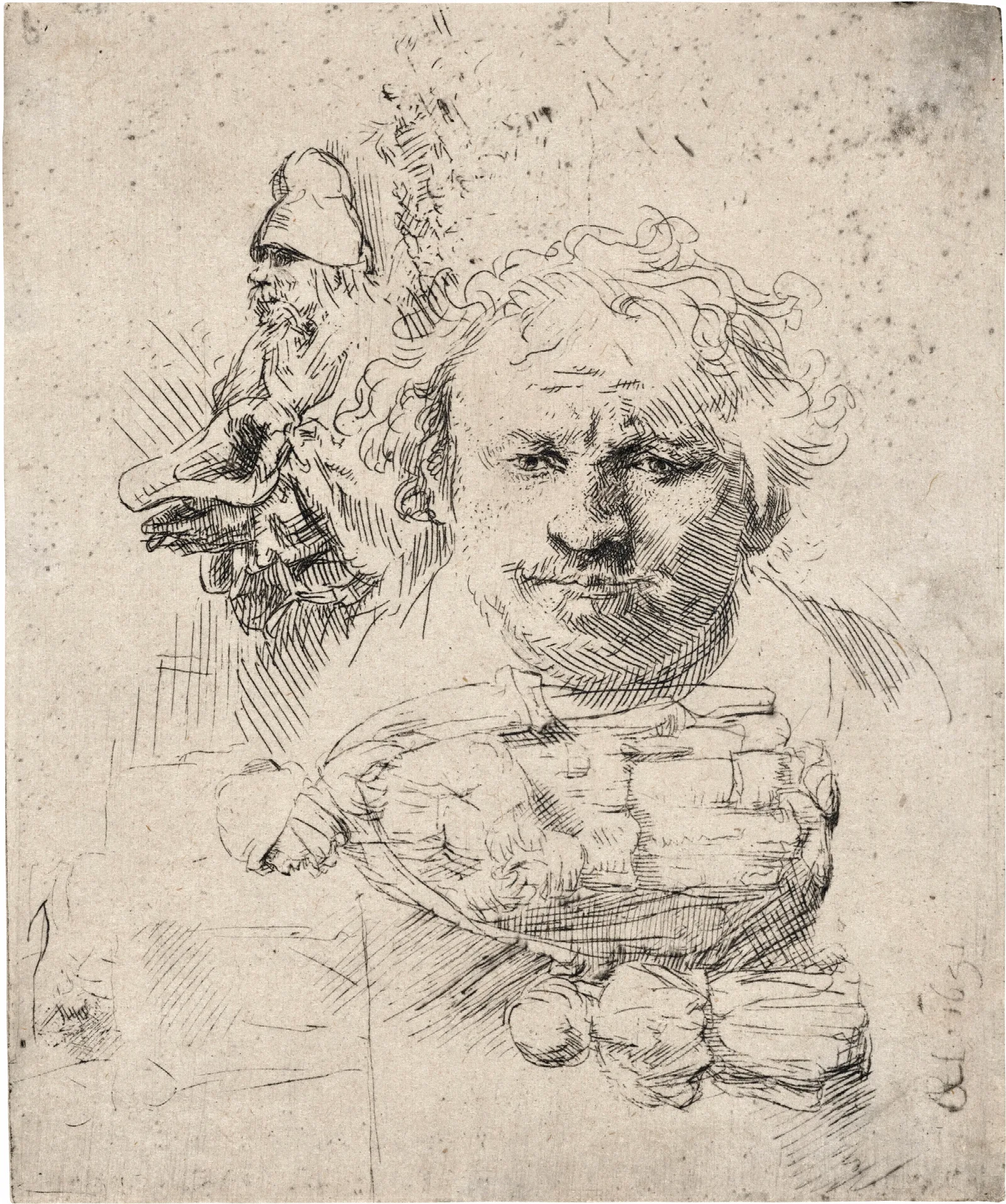 Sheet Of Studies With The Head Of The Artist A Beggar Man Woman And Child Wall Art by Rembrandt van Rijn - Canvas Print