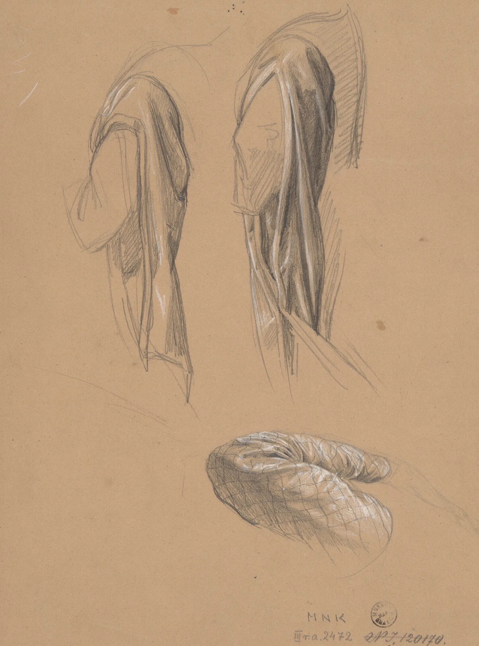 Studies Of The Queens Dress Sleeves For The Painting Queen Jadwigas Oath Wall Art by Józef Simmler - Canvas Print