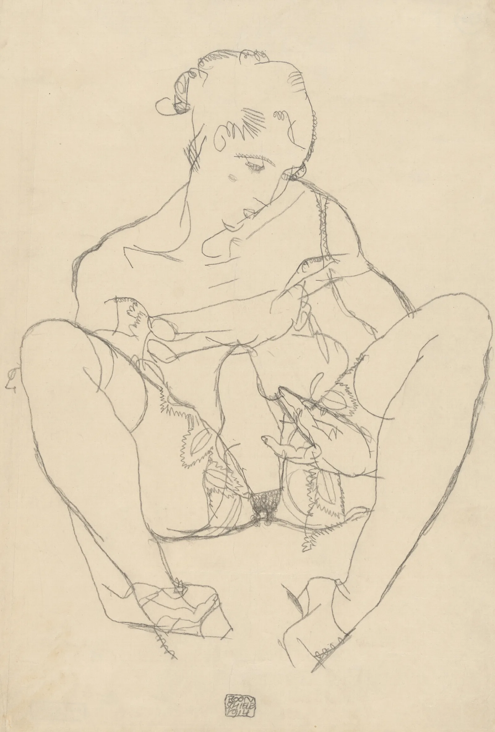 Seated Woman In Chemise Wall Art by Egon Schiele - Canvas Print