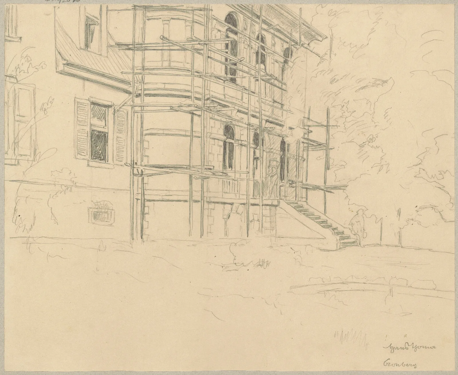 View Of A House Surrounded By Scaffolding In Kronberg Hesse Wall Art by Hans Thoma - Canvas Print