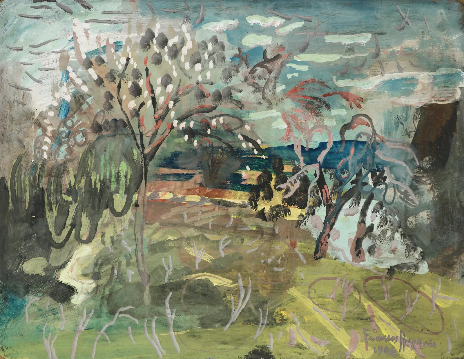 Cherry Tree At The Croft Bradford On Tone Taunton Wall Art by Frances Hodgkins - Canvas Print