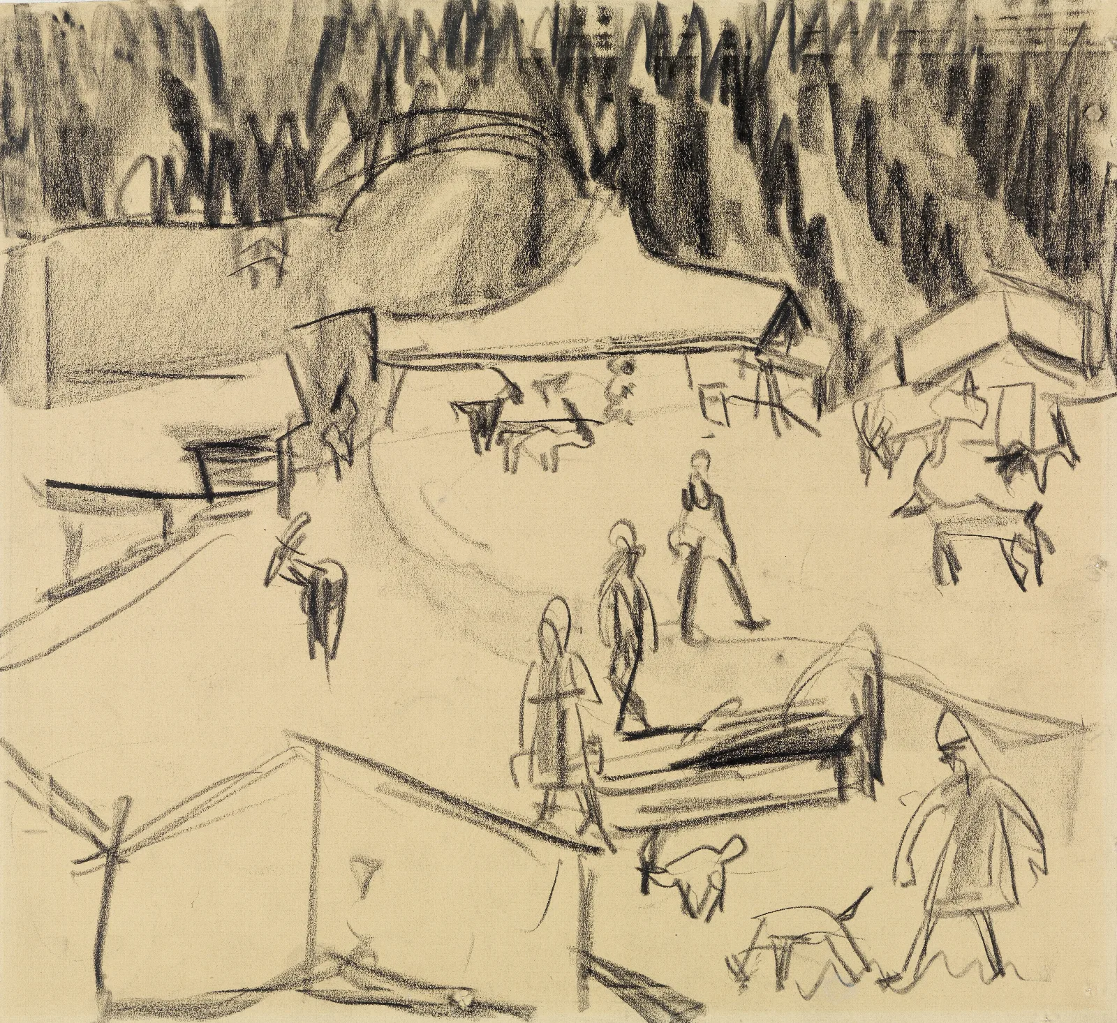 Gebirgsdorf Staffelalp Mit Hirten Und Ziegen Wall Art by Ernst Ludwig Kirchner - Canvas Print