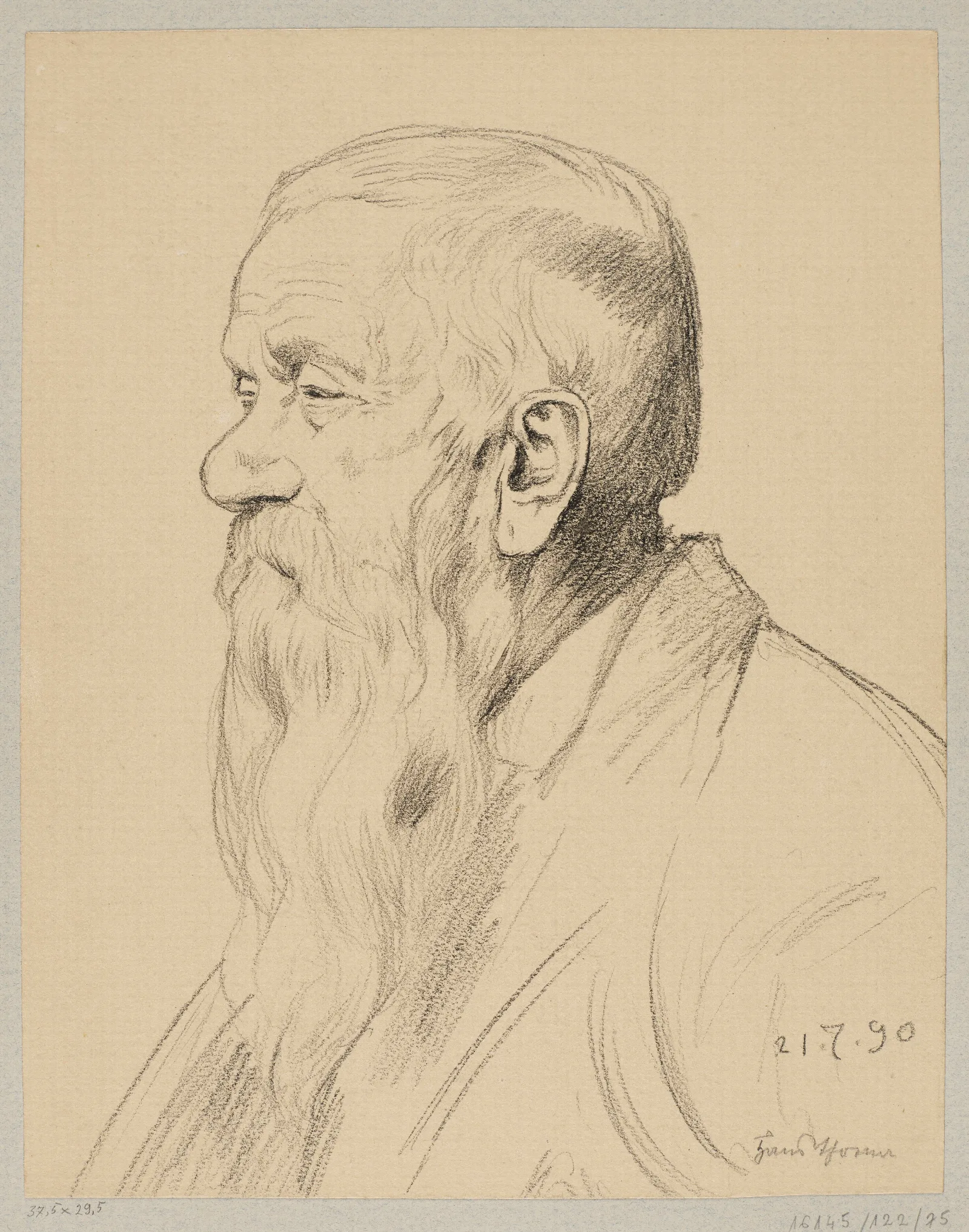 Old Man With A Long Beard Shown In Profile Wall Art by Hans Thoma - Canvas Print