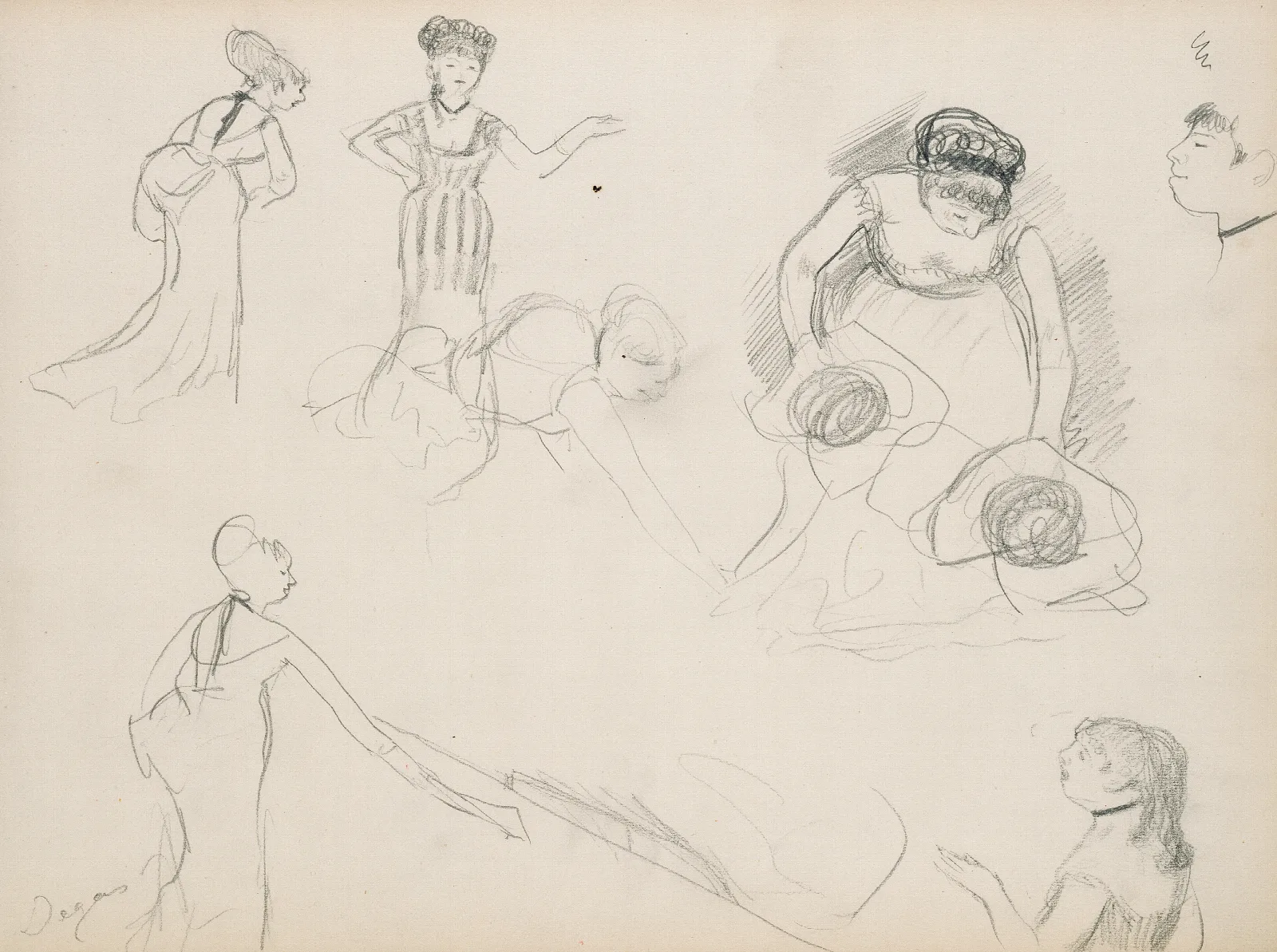 Sketches Of Cafe Singers 3 Wall Art by Edgar Degas - Canvas Print