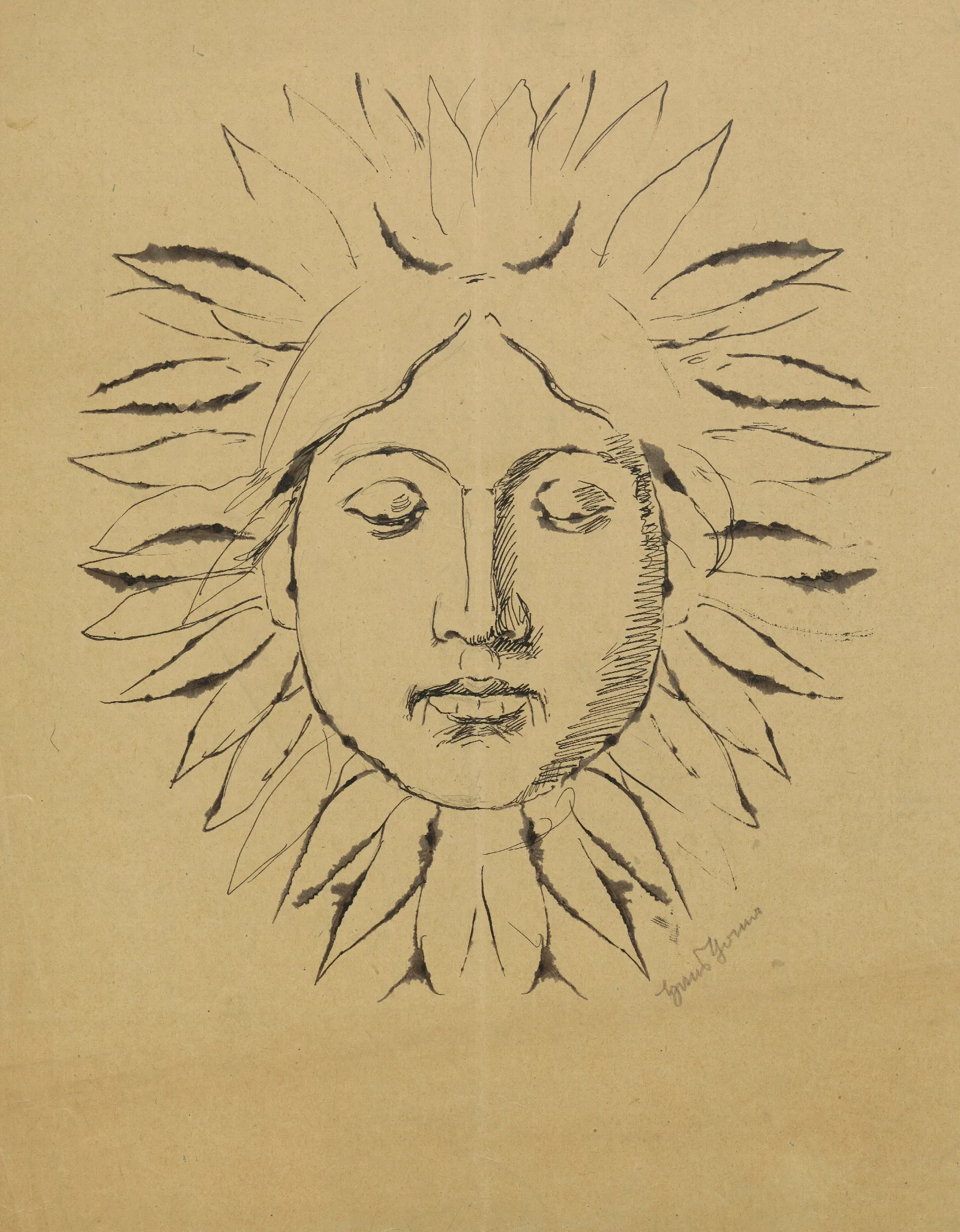 Sun With Human Face And Rays In The Shape Of Flower Petals Wall Art by Hans Thoma - Canvas Print