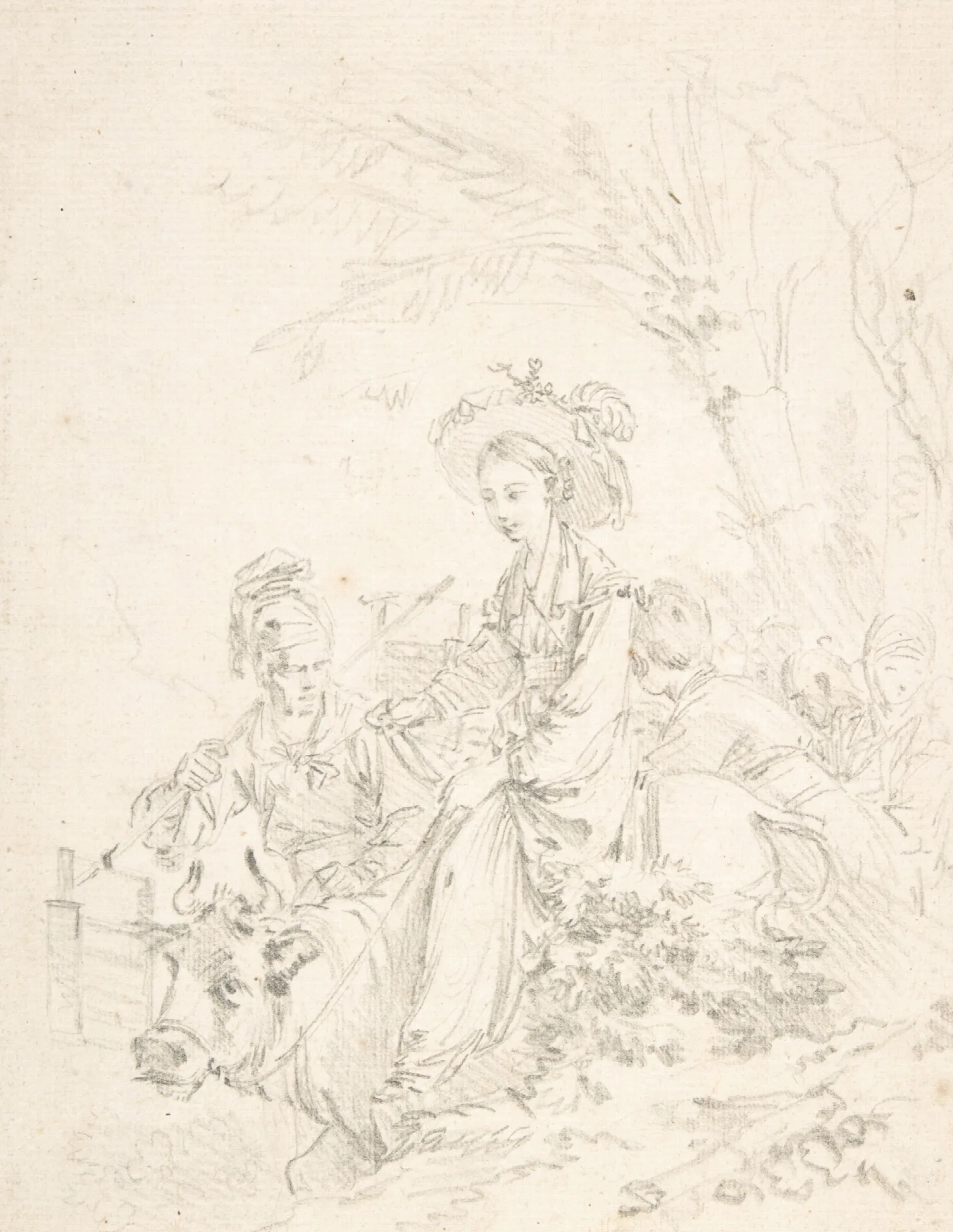 Peasant Girl Riding An Ox With Companions Wall Art by François Boucher - Canvas Print