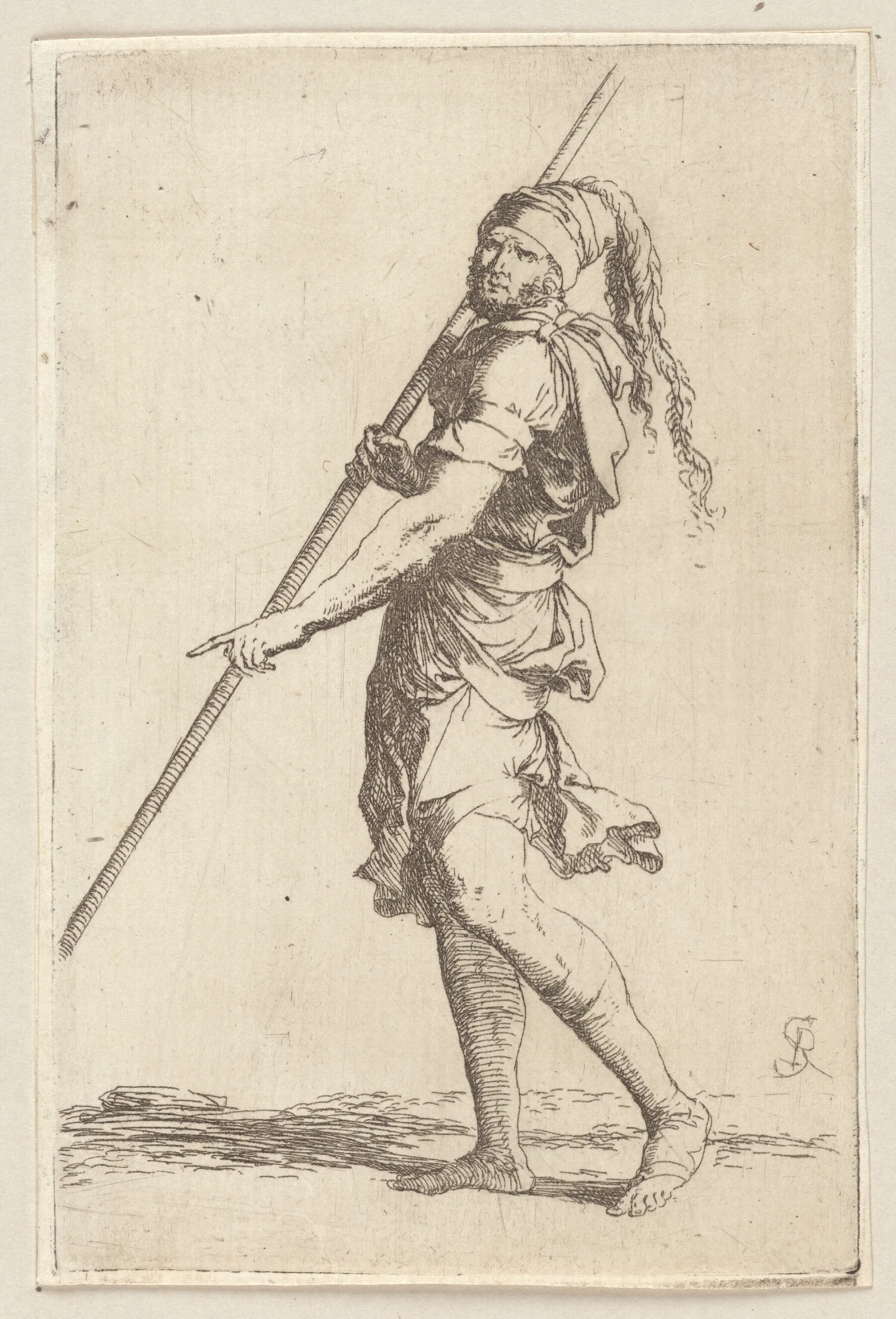 Soldier Holding A Cane With Both Hands Walking Toward The Left Wall Art by Salvator Rosa - Canvas Print