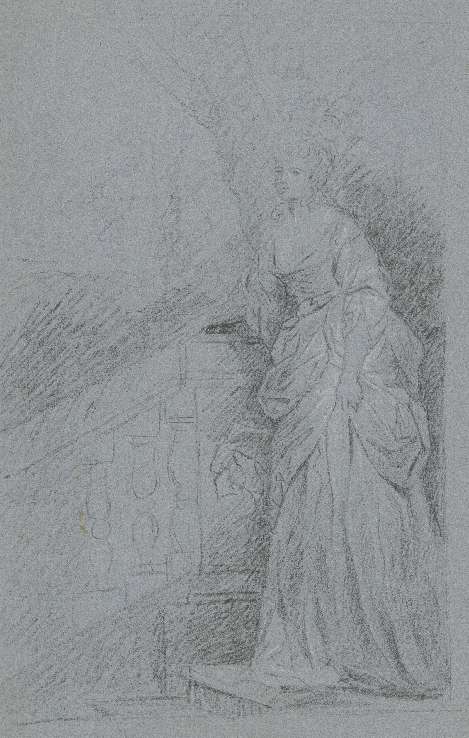 Dame In Ganzer Figur Auf Einer Freitreppe Wall Art by Angelica Kauffmann - Canvas Print