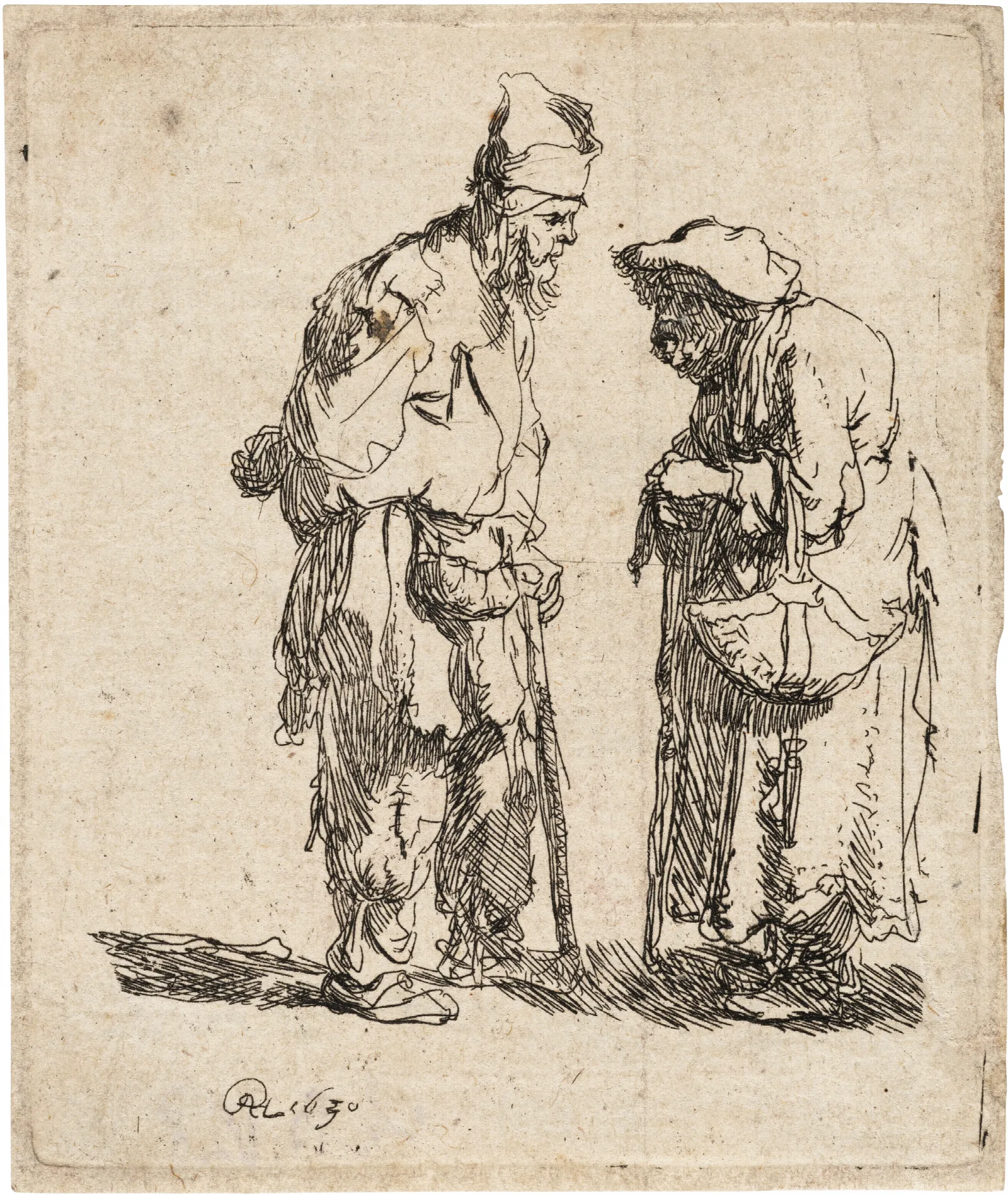 Beggar Man And Beggar Woman Conversing Wall Art by Rembrandt van Rijn - Canvas Print