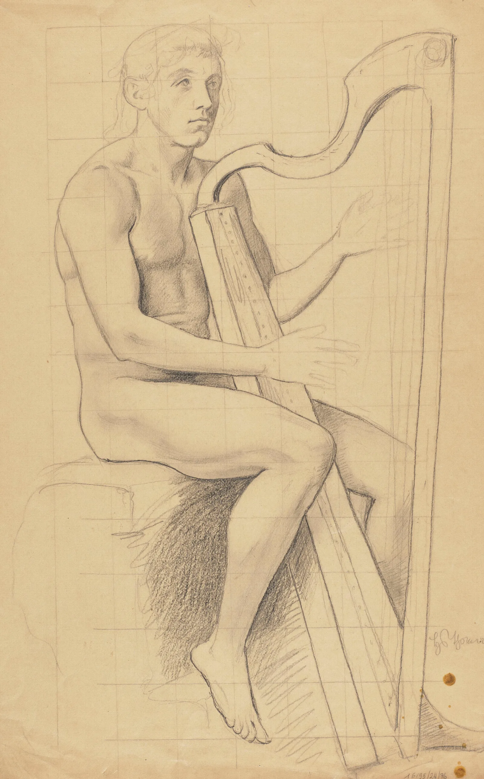 Male Nude Playing The Harp Wall Art by Hans Thoma - Canvas Print