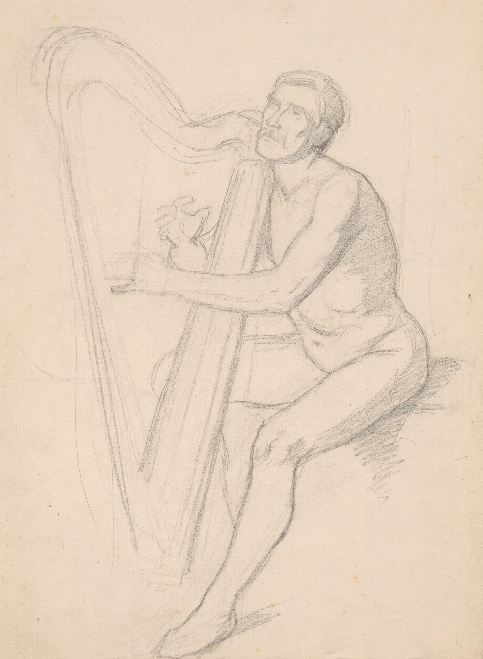 Nude Male Study To The Painting King David Playing The Harp Wall Art by Józef Simmler - Canvas Print