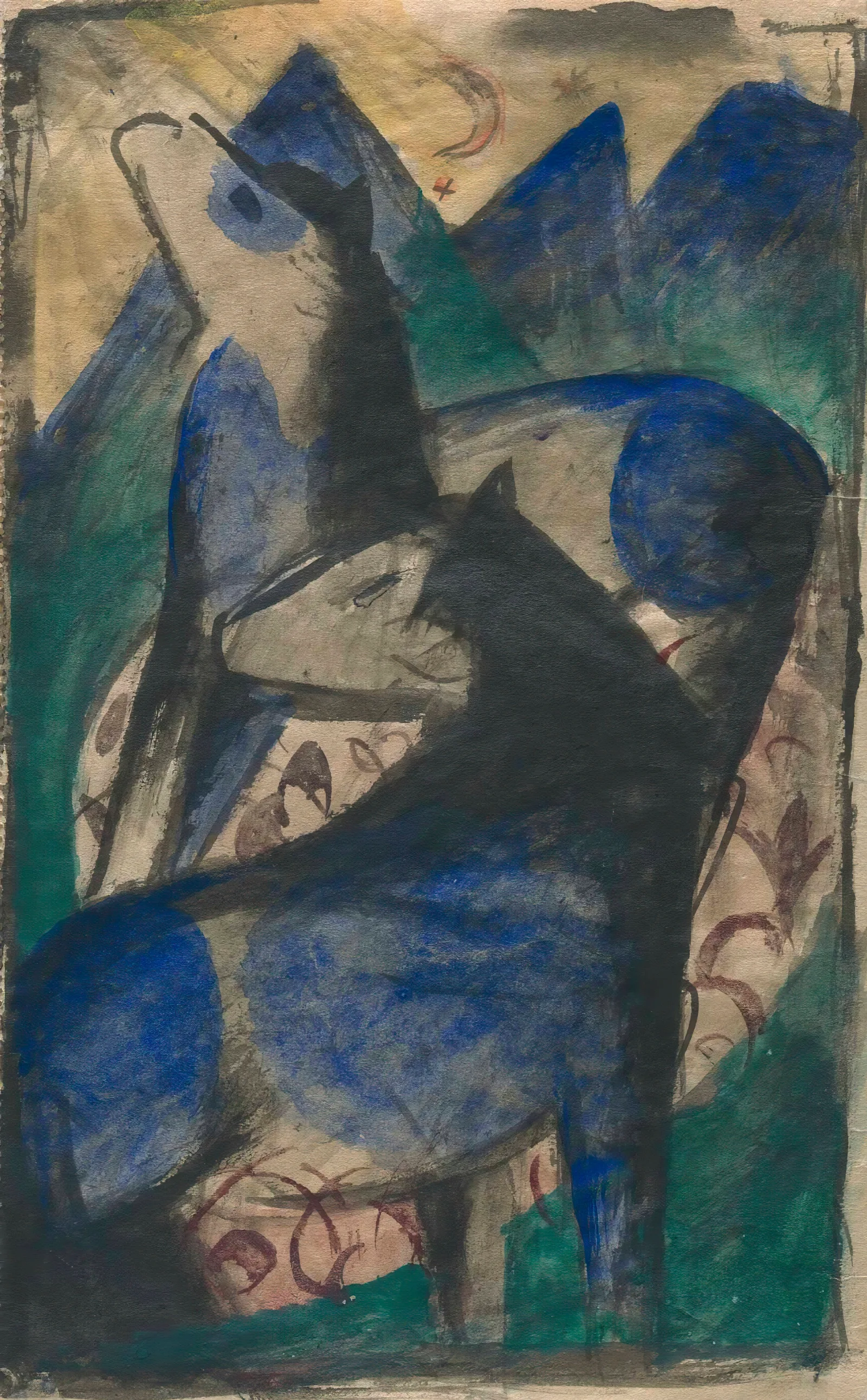 Two Blue Horses Wall Art by Franz Marc - Canvas Print