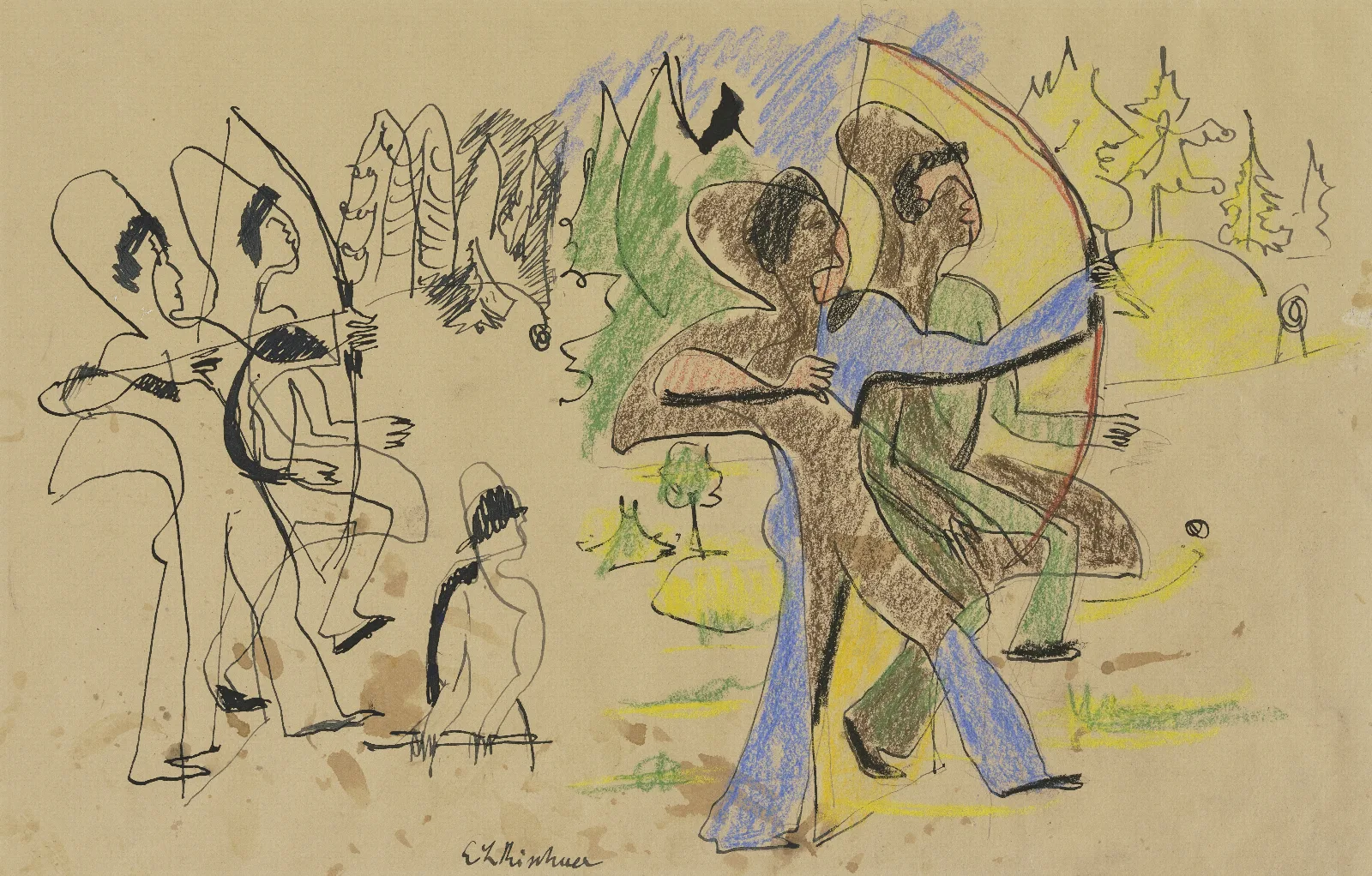 Archers 4 Wall Art by Ernst Ludwig Kirchner - Canvas Print