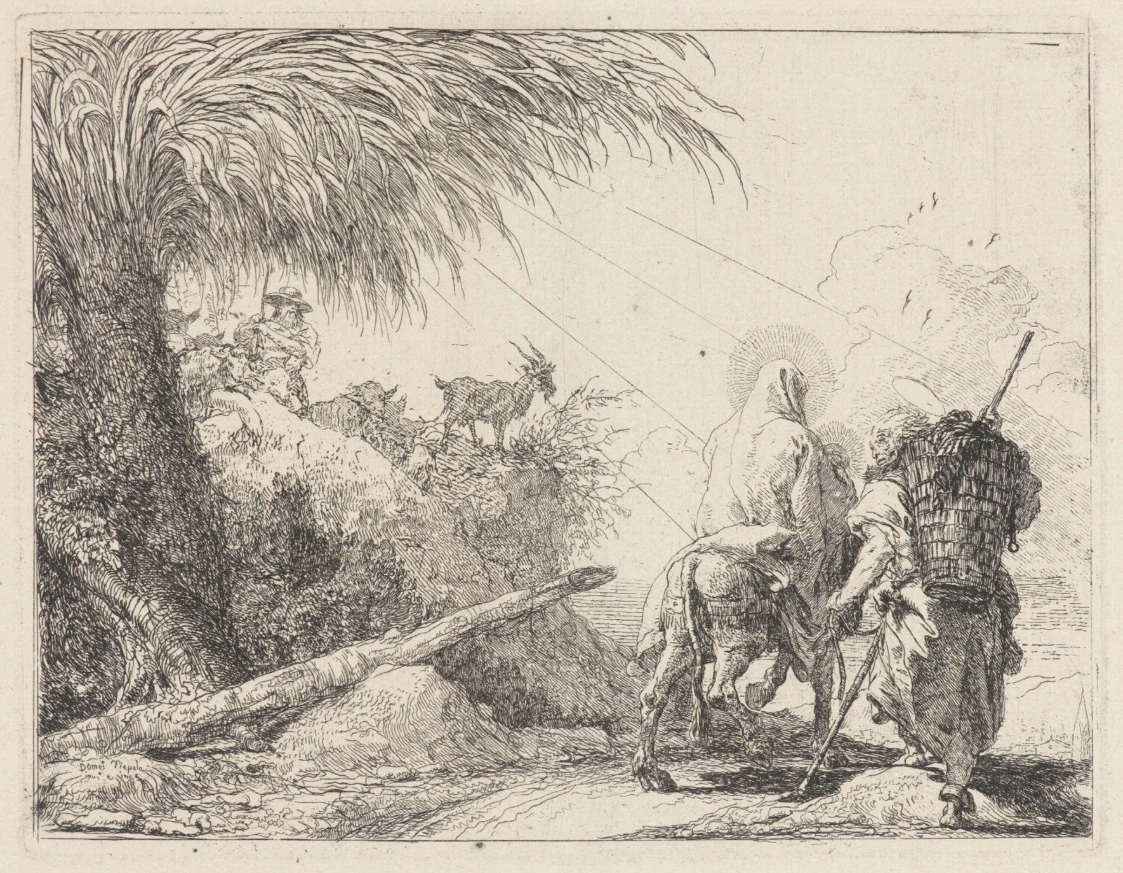 The Flight Holy Family At The Right Joseph Looking To The Left Wall Art by Giovanni Domenico Tiepolo - Canvas Print