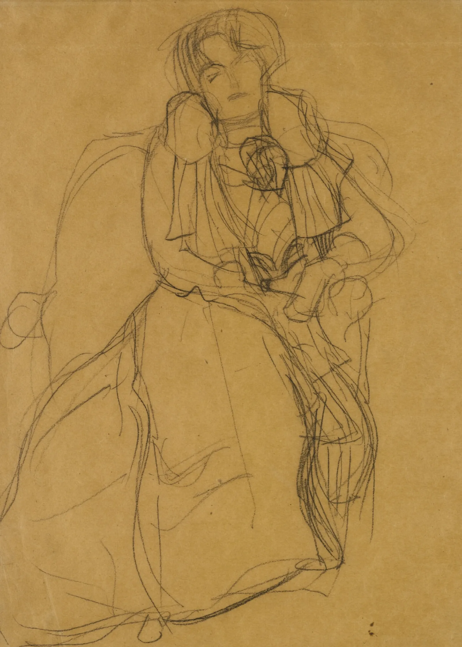 Im Lehnstuhl Sitzend Von Vorne Seated In An Armchair Seen Head On Wall Art by Gustav Klimt - Canvas Print