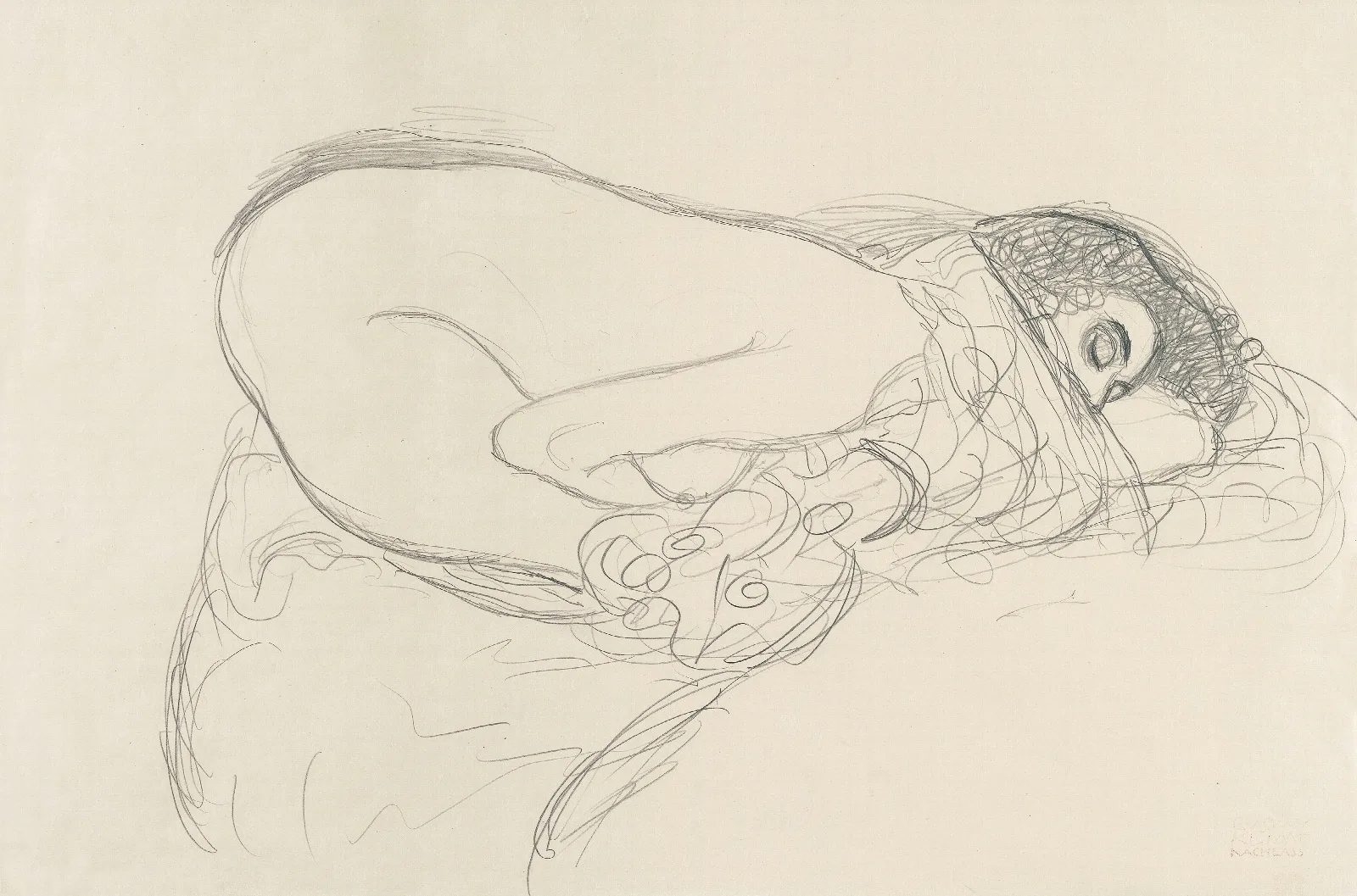Semi Nude Leaning Forward Preparatory Work For The Painting Leda Wall Art by Gustav Klimt - Canvas Print