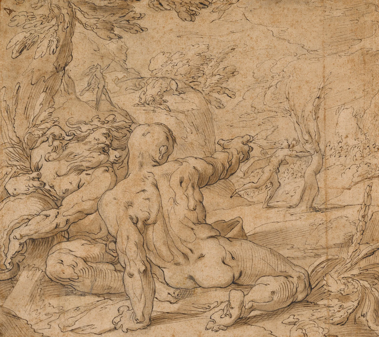 River Gods Watching Apollo Pursuing Daphne Wall Art by Abraham Bloemaert - Canvas Print